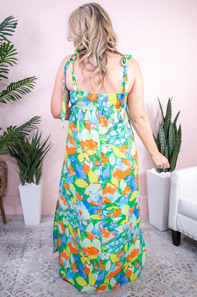 Taking A Stroll Through Gardens Green/Multi Color Floral Maxi Dress - D5226GN
