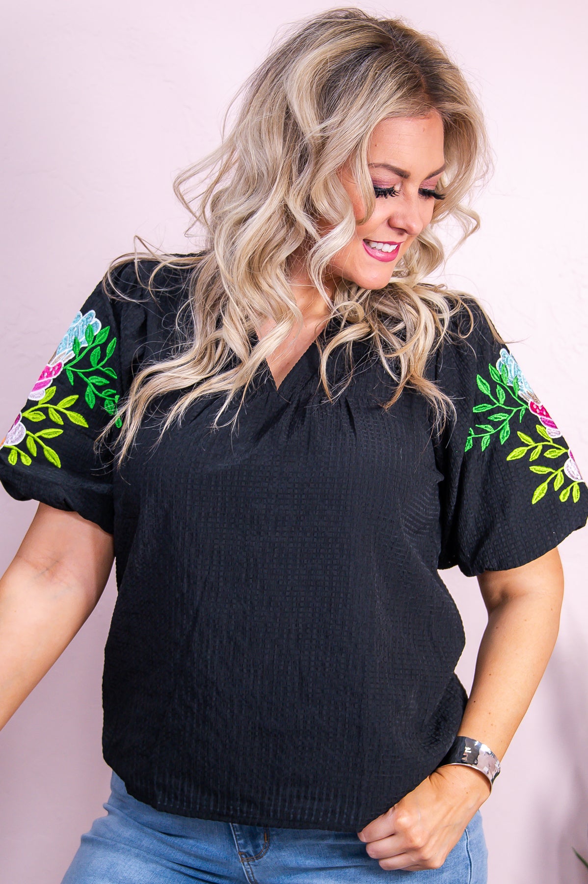 Hello Lovely Black/Multi Color Embroidered Top - T9302BK