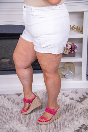 Mila White Denim Distressed Shorts - I1479WH