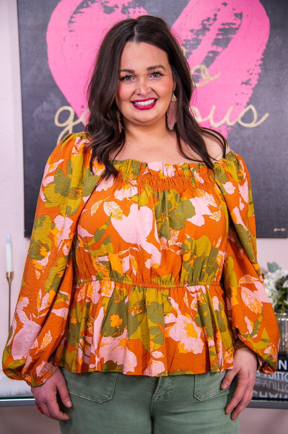 Keep Loving Yourself Rust/Multi Color Floral Off The Shoulder Top - T7629RU