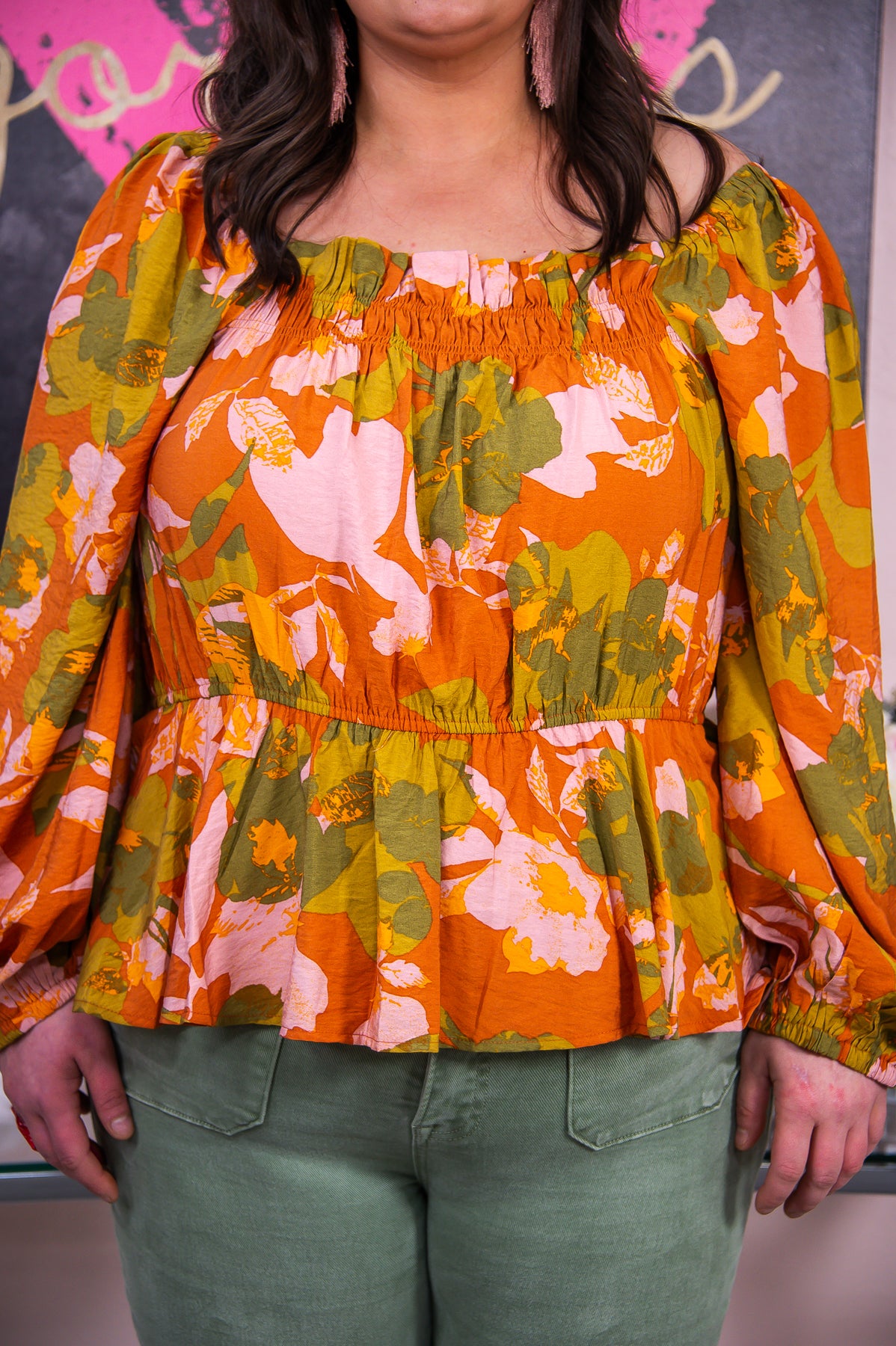 Keep Loving Yourself Rust/Multi Color Floral Off The Shoulder Top - T7629RU