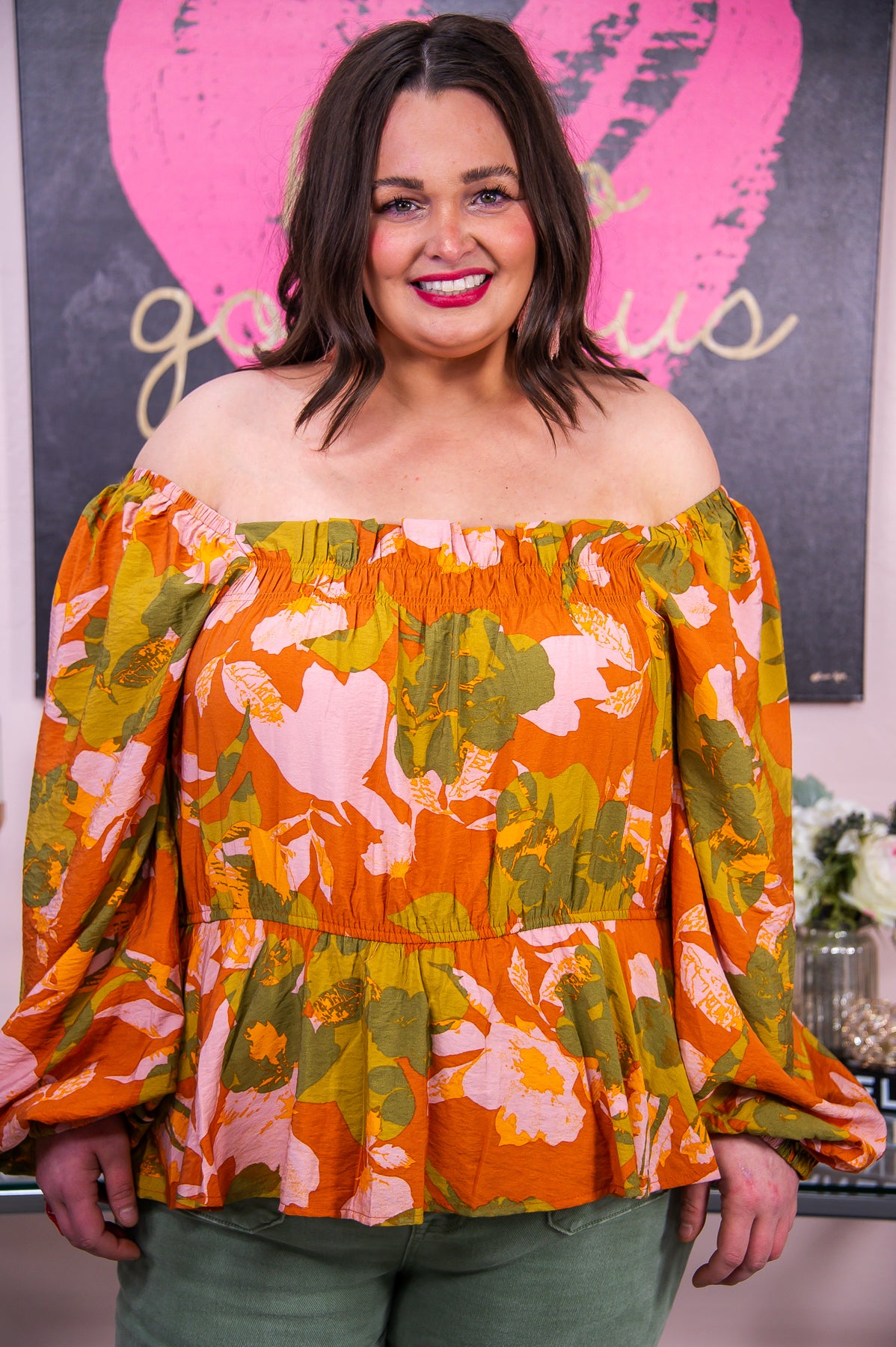 Keep Loving Yourself Rust/Multi Color Floral Off The Shoulder Top - T7629RU