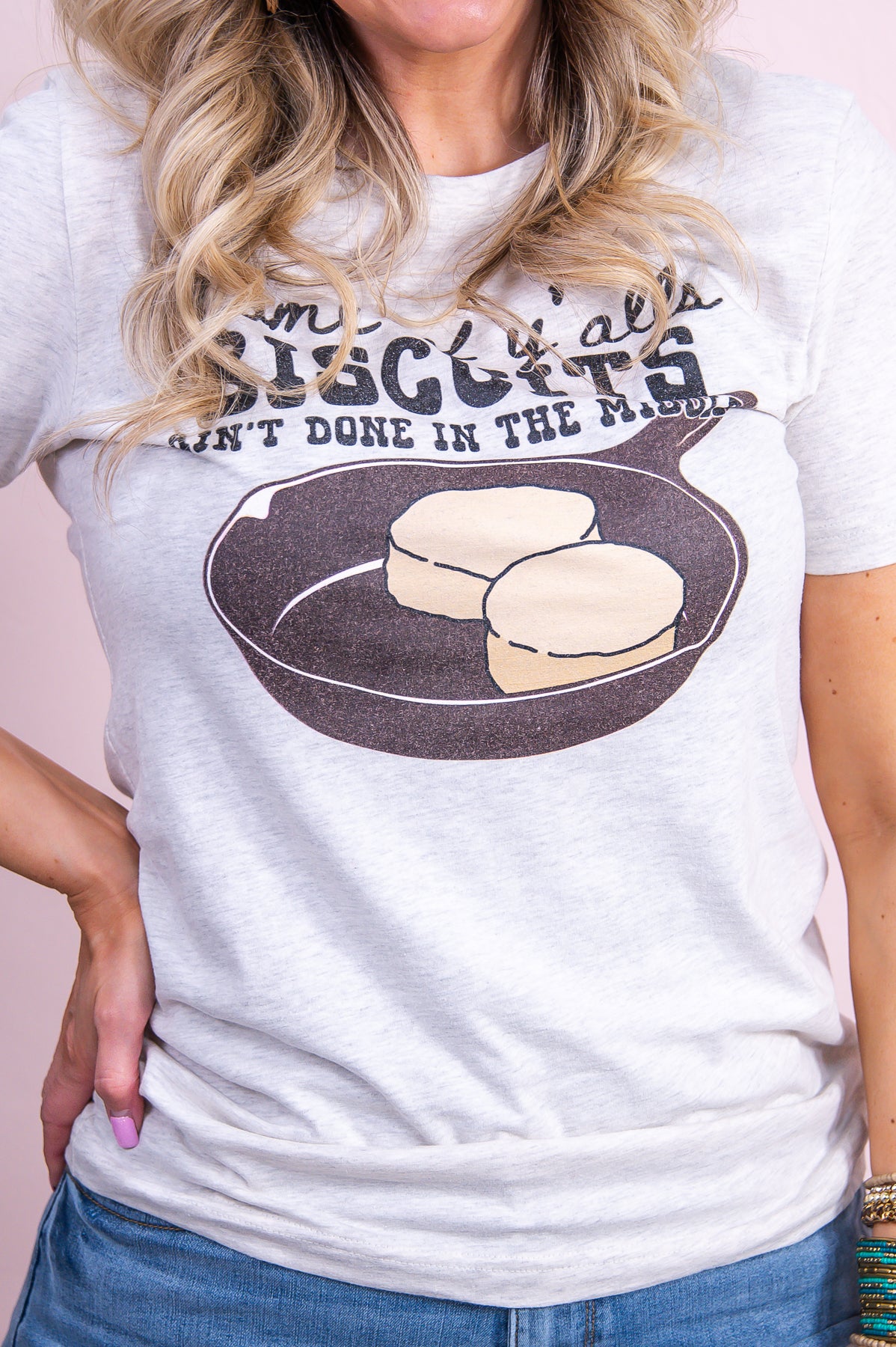 Y'alls Biscuits Ain't Done Heather Prism Natural Graphic Tee - A3284HPN