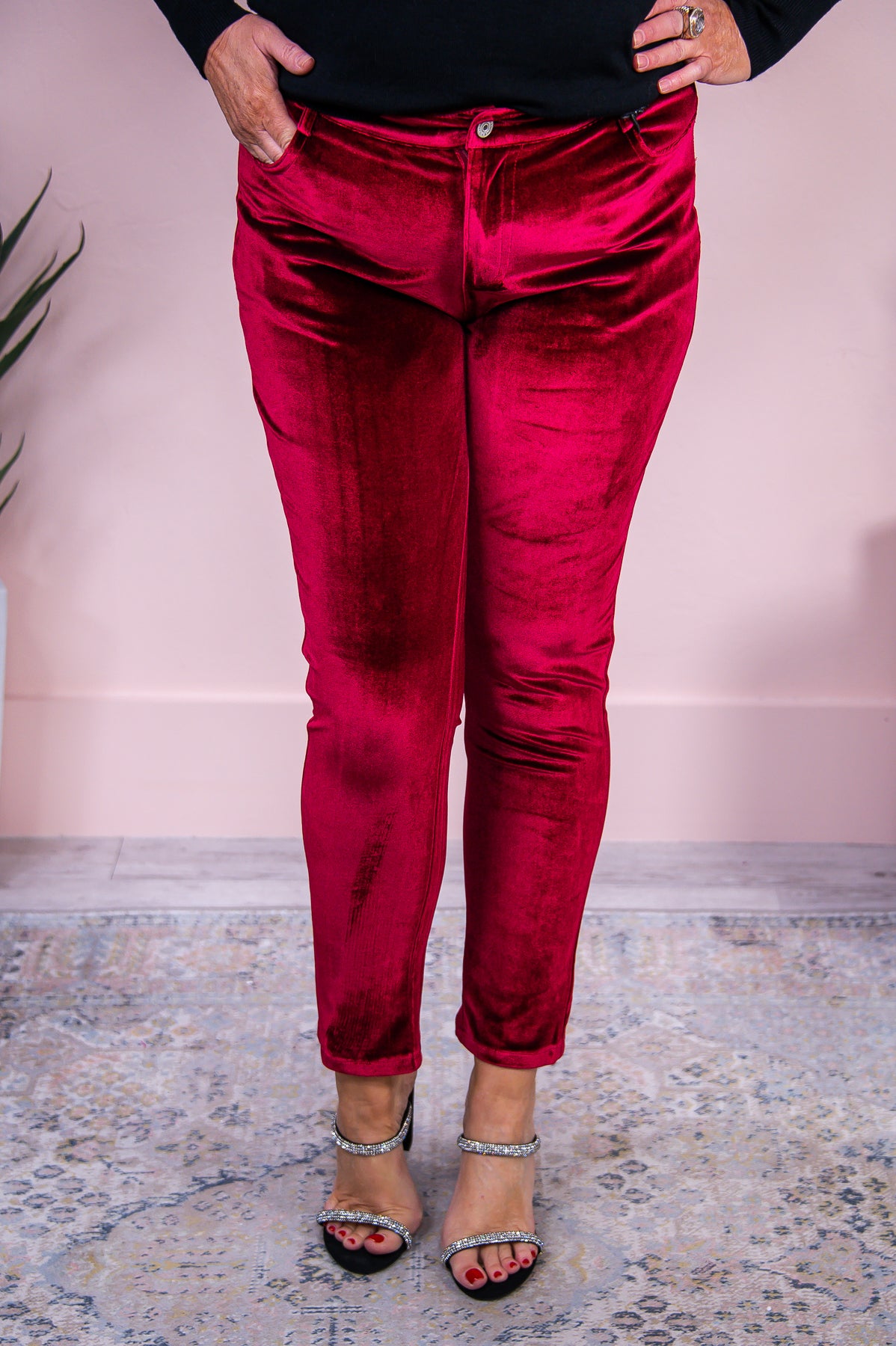 Classy But A Little Sassy Burgundy Solid Velvet Pants - PNT1541BU