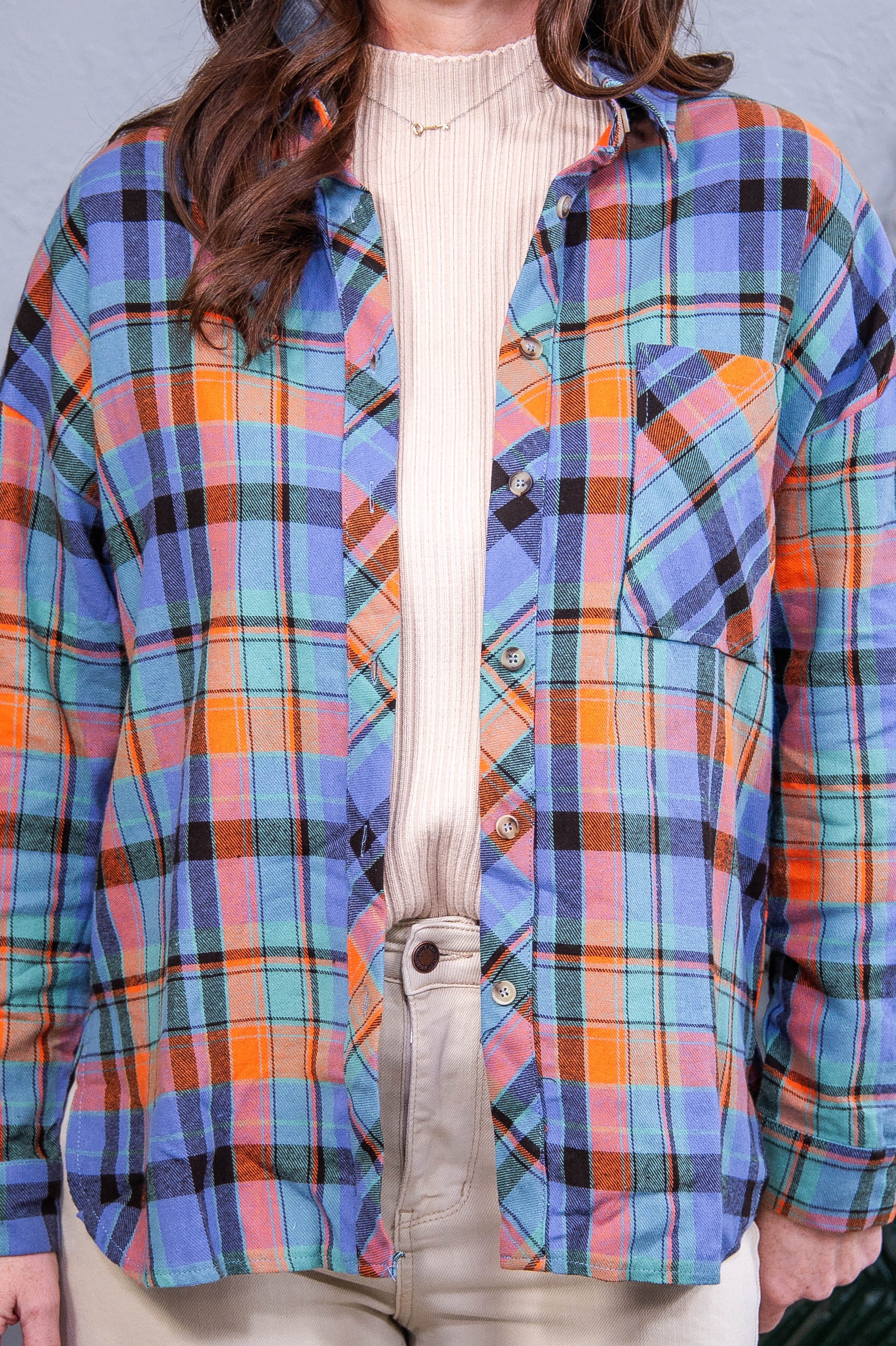 The Seasons Are Changing Orange Plaid Print Loose Vintage Top - T10978OR