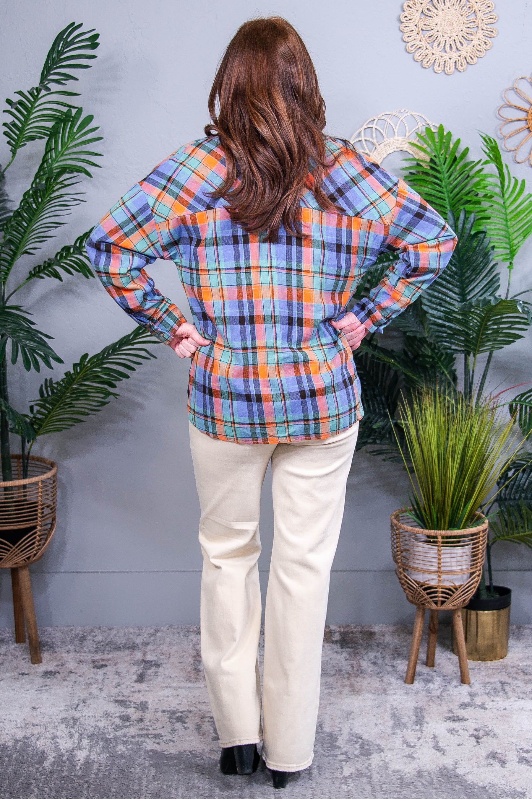 The Seasons Are Changing Orange Plaid Print Loose Vintage Top - T10978OR