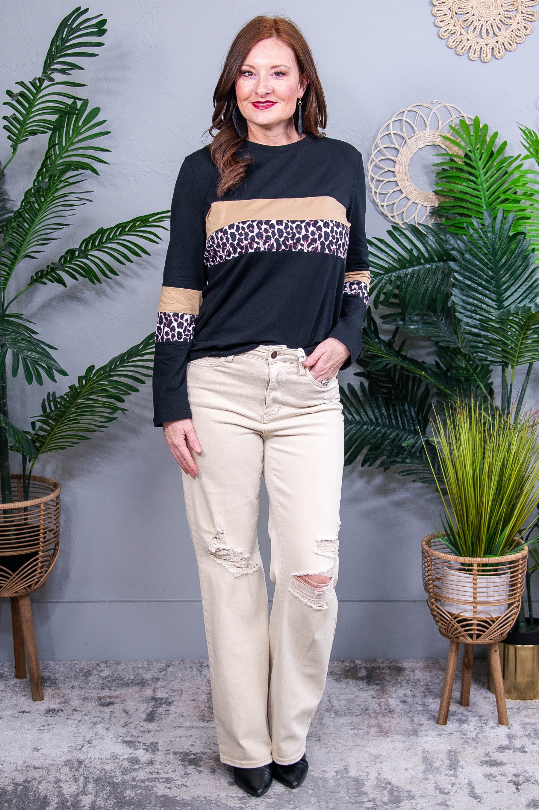 Living In The Moment Khaki Printed Colorblock Top - T11002KH