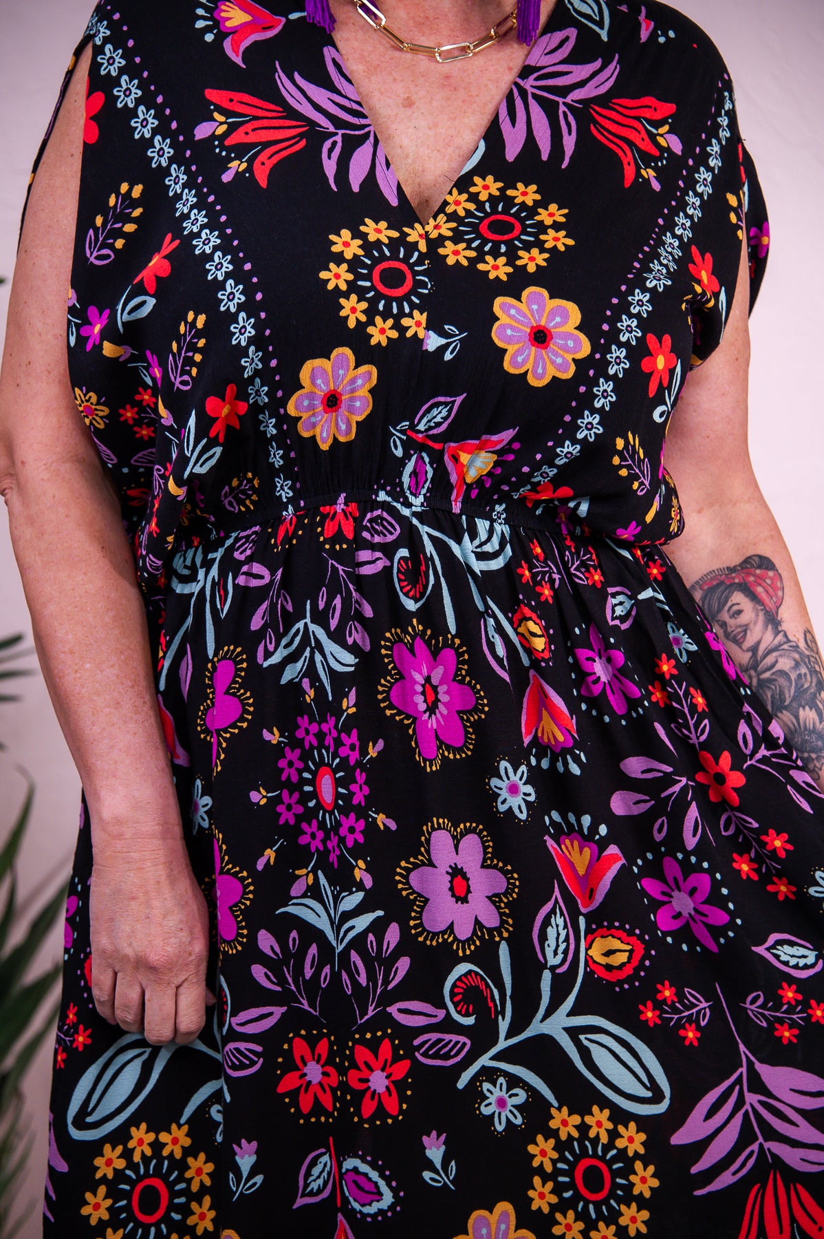 English Gardens Black/Multi Color Floral Maxi Dress - D5239BK