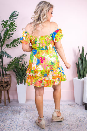 Miracle Of A Single Flower Lime/Multi Color Floral Dress - D5242LM