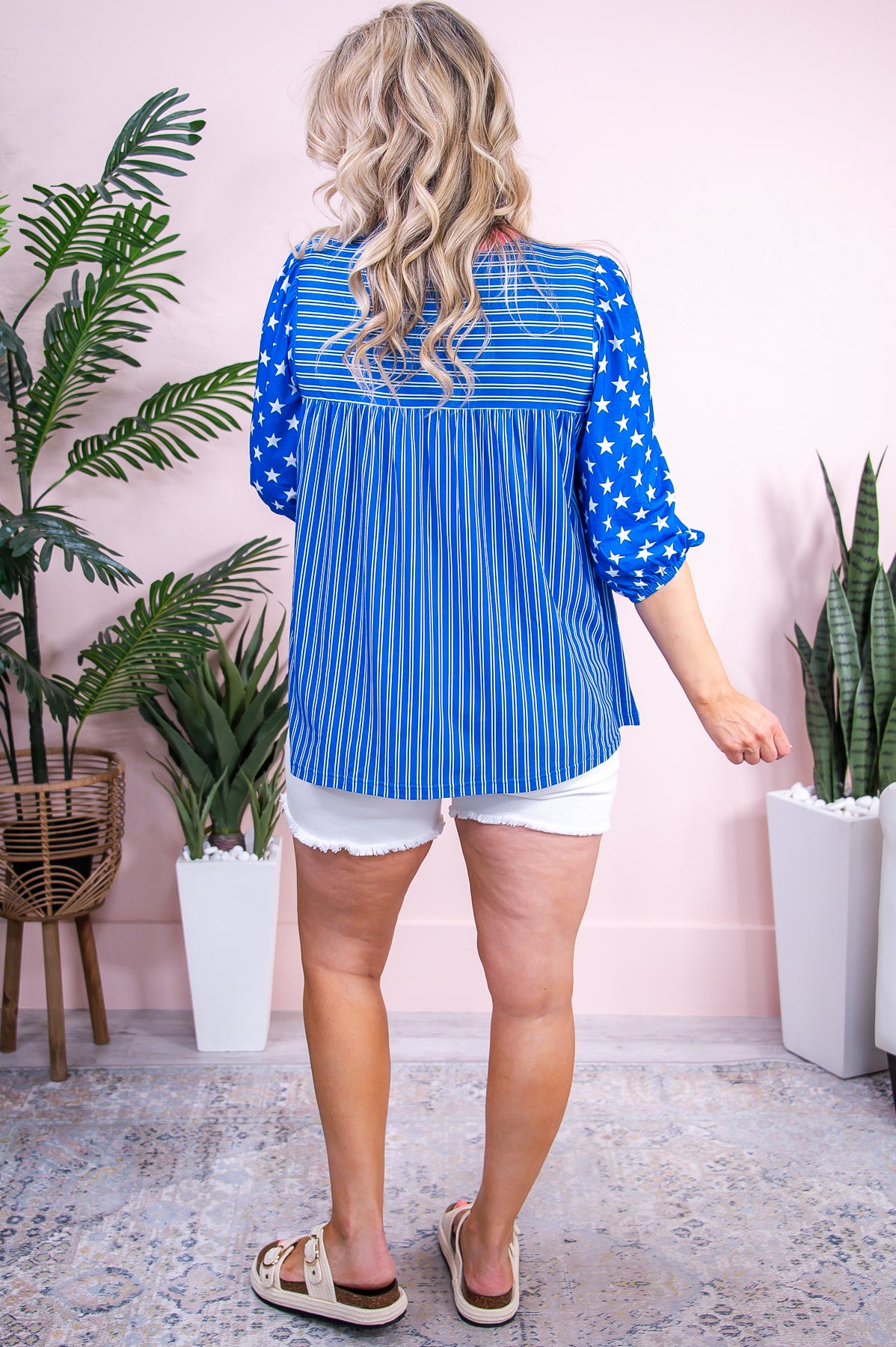 See You Around Blue/Pink/White Stars/Striped Top - T9348BL