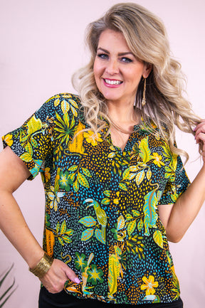 Respected Style Yellow/Multi Color Tropical Printed Top - T9332YE