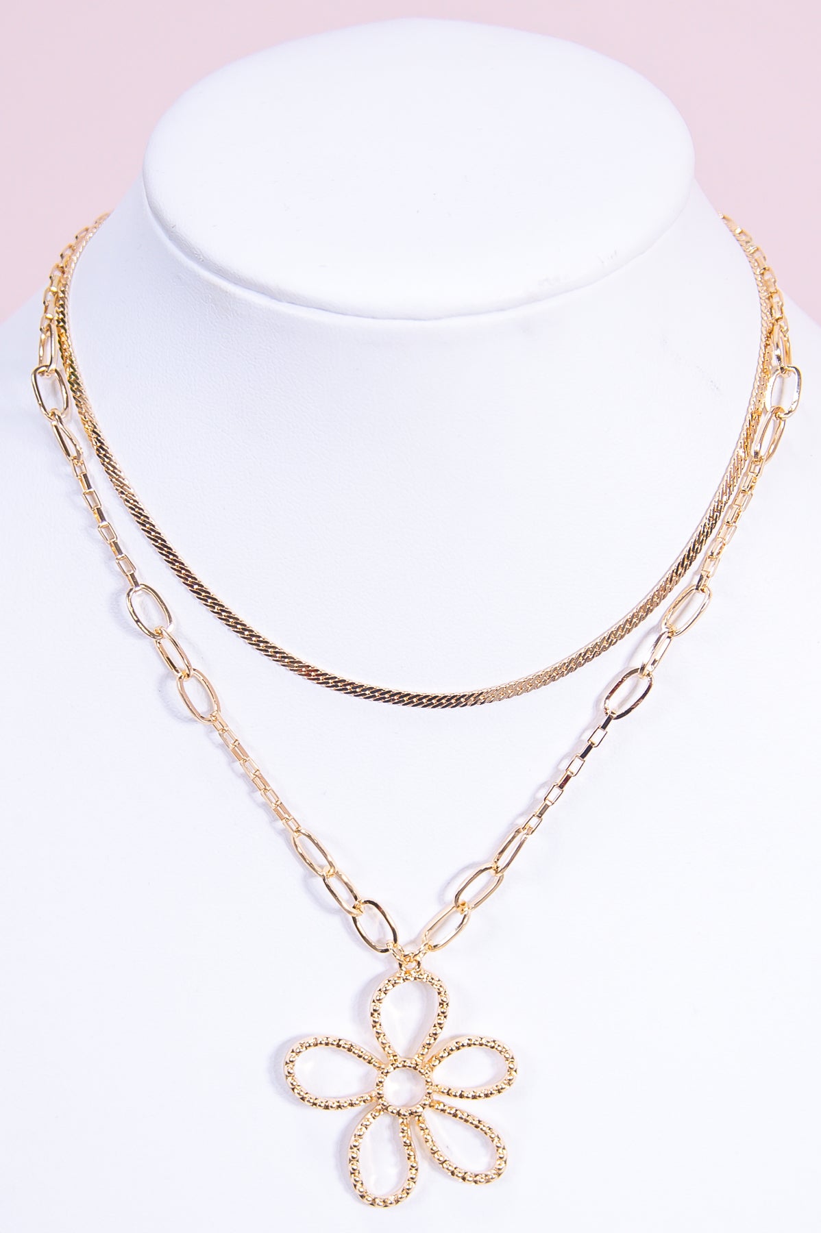 Gold Floral Stackable Necklace - NEK4317GD