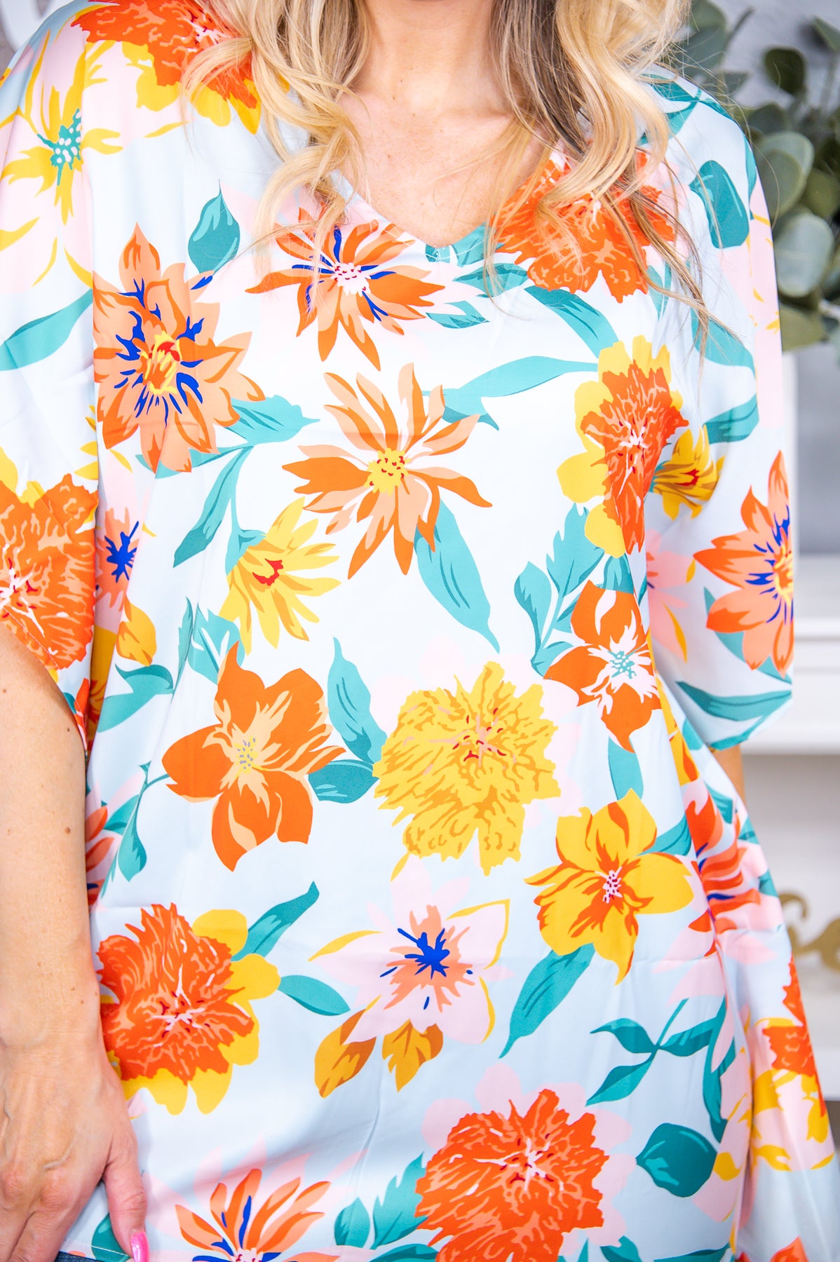 Blossoming Oasis Light Blue/Multi Color Floral Top - T7225LBL