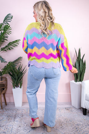 Over The Rainbow Multi Color Chevron Striped Knitted Cardigan - O5395MU