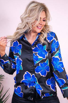 Love All You See Blue/Black Floral Top - T9353BL