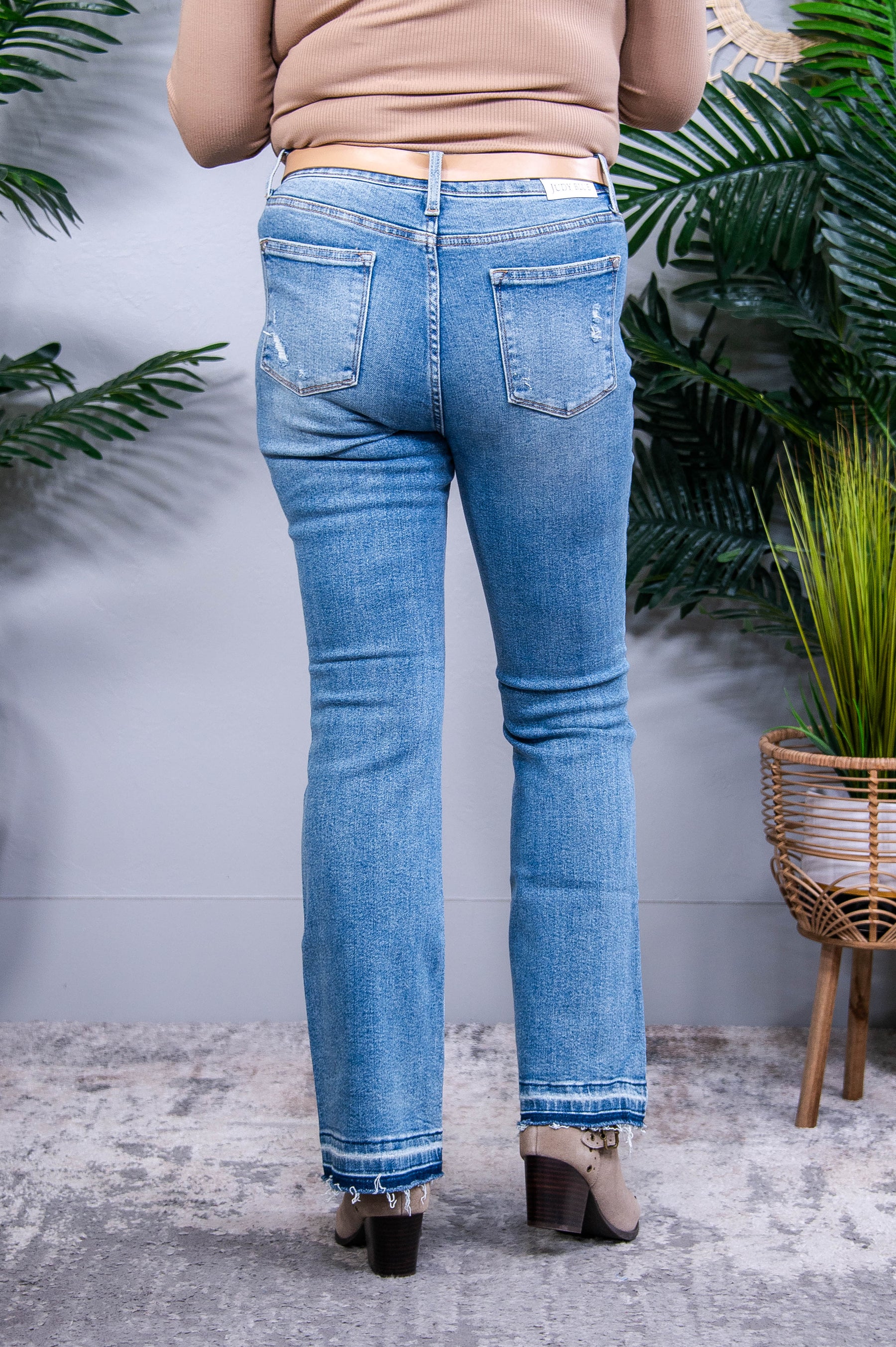 Isla Mid Rise Distressed Released Hem Bootcut Jeans- K1336DN