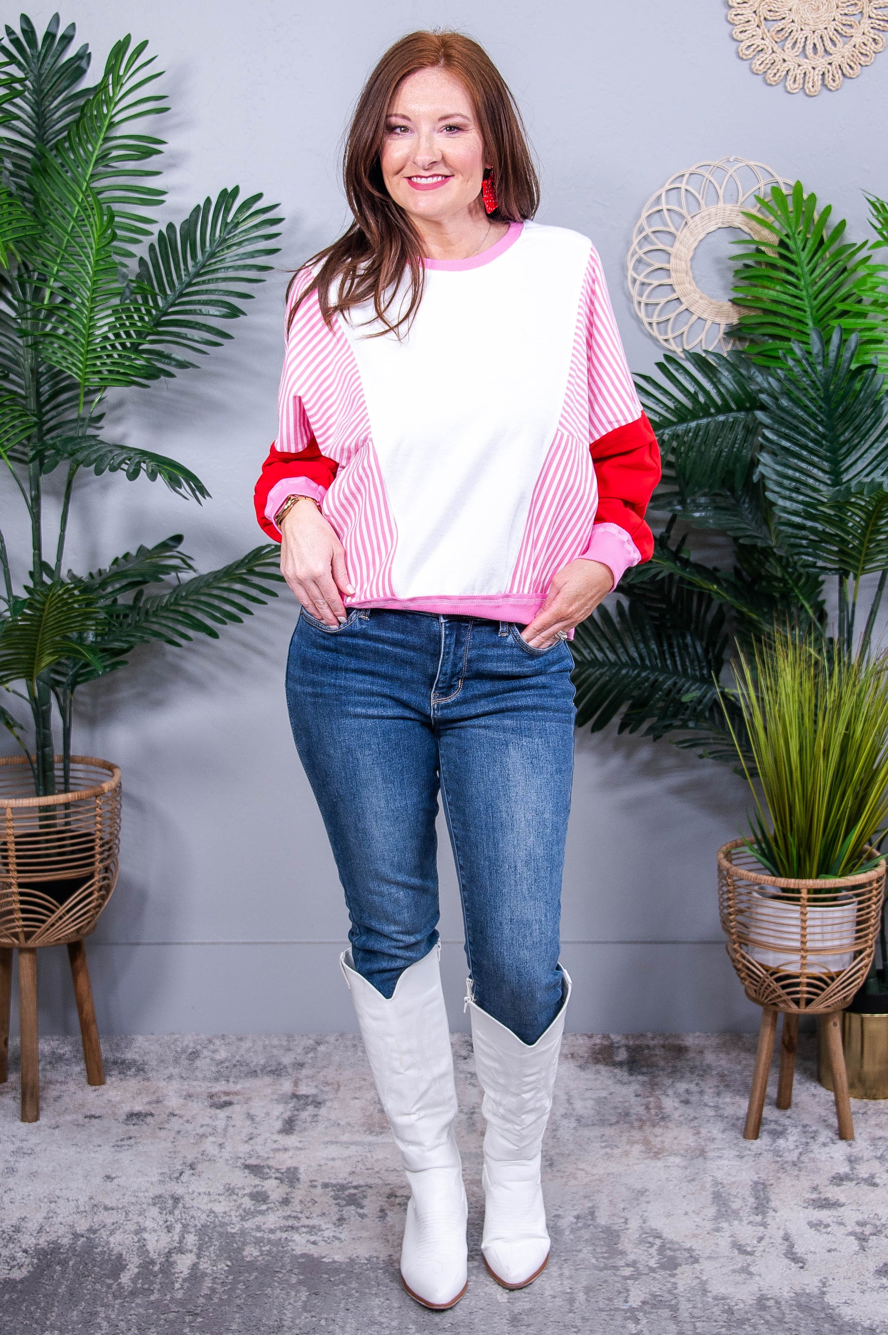 Stripes on My Sleeves Color Block Pullover - T10990WH
