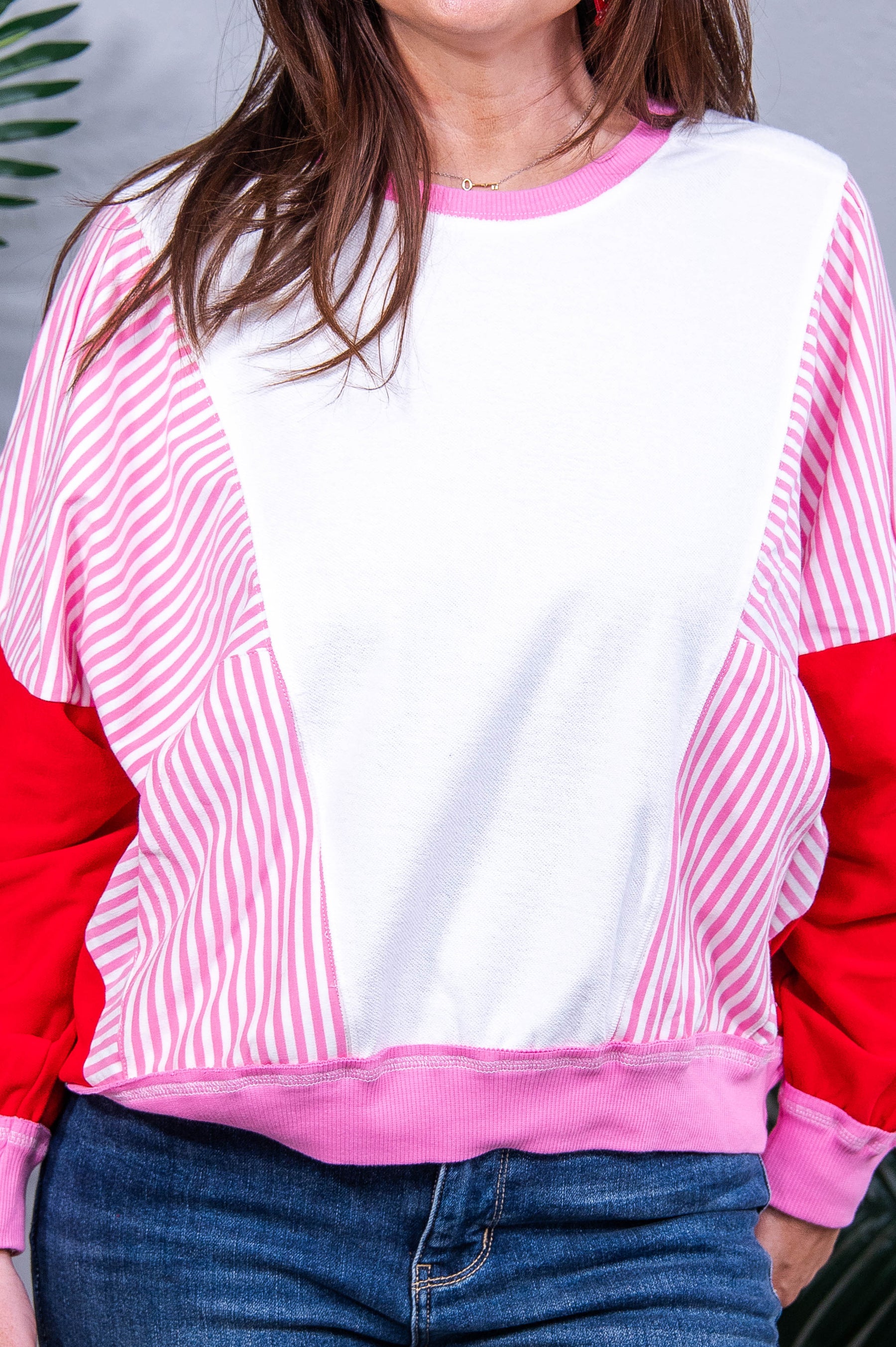 Stripes on My Sleeves Color Block Pullover - T10990WH