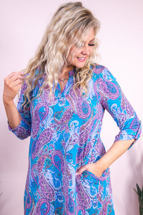 Lovely Luxe Teal/Multi Color Paisley Dress - D5250TE
