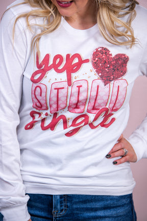 Yup I'm Still Single White Long Sleeve Graphic Tee - A3103WH