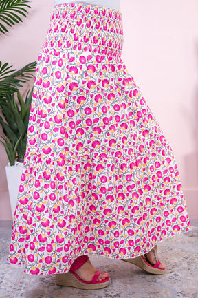 Simply Unique Pink/Yellow/White Printed Skirt - E1144PK