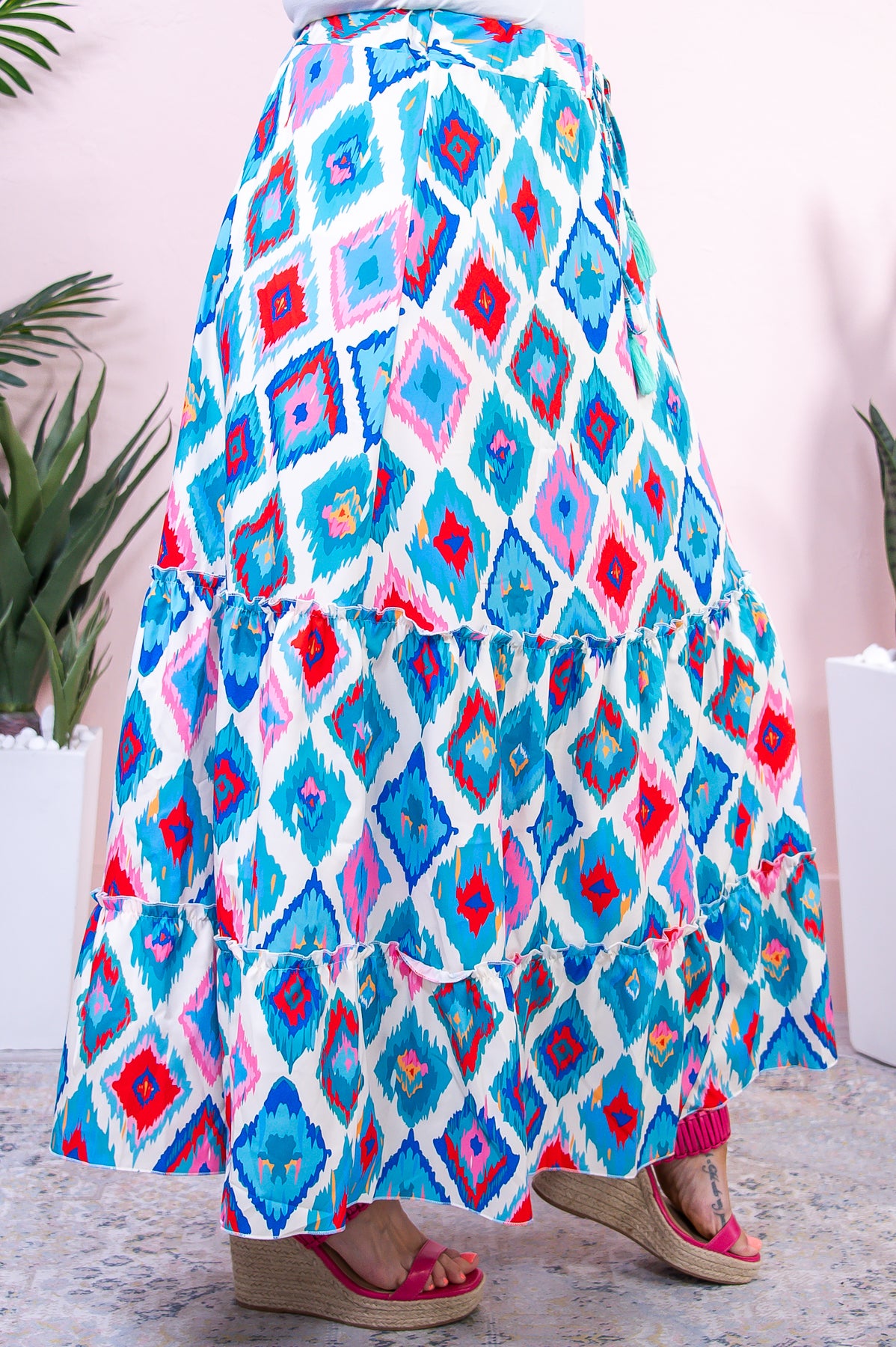 Fancy Pick Blue/Multi Color Printed Skirt - E1143BL