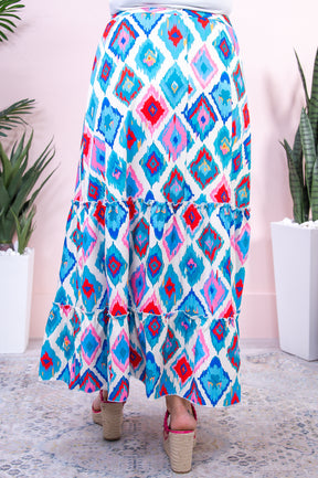 Fancy Pick Blue/Multi Color Printed Skirt - E1143BL