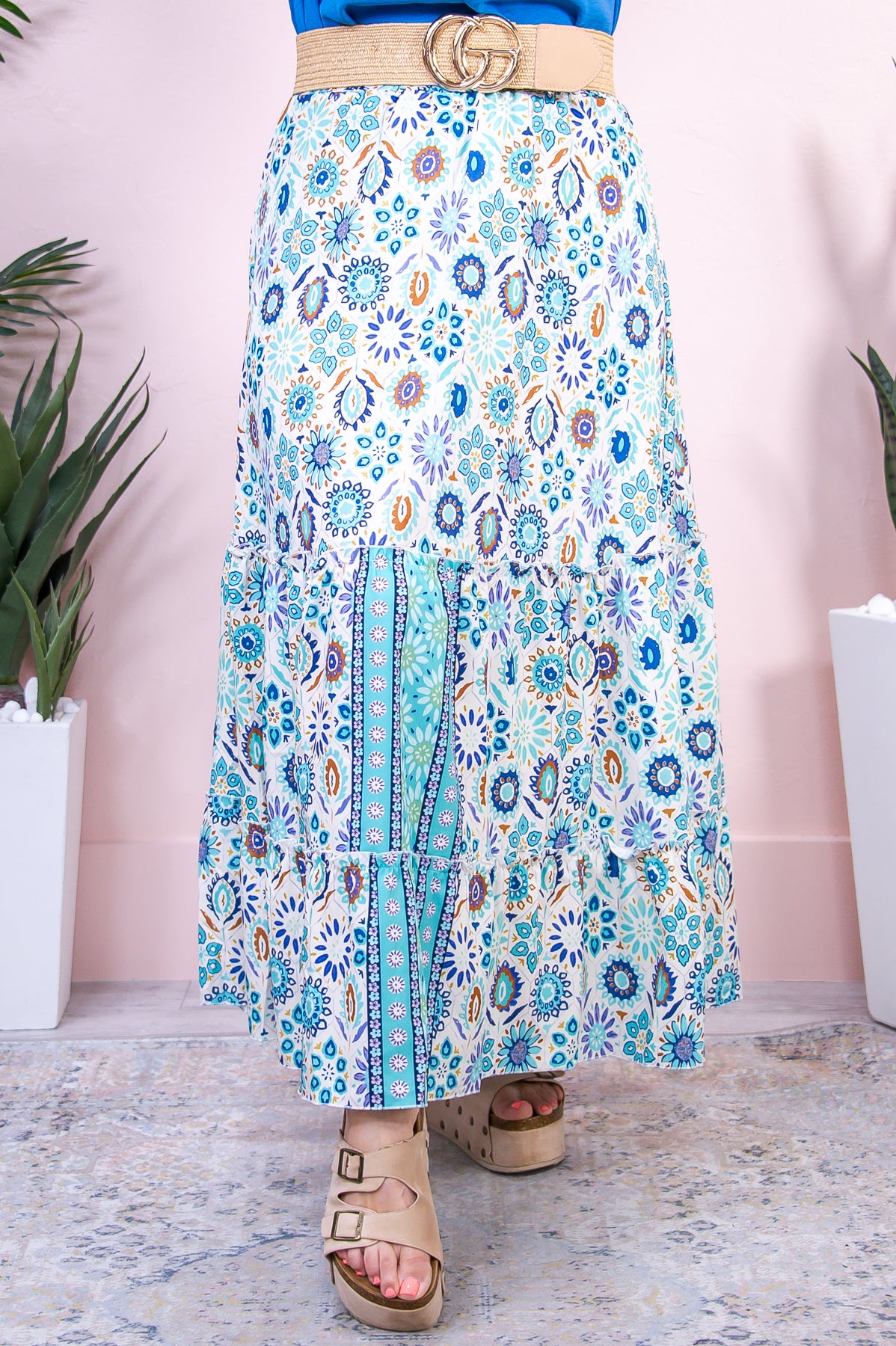 Key Of Style Mint/Multi Color Printed Skirt - E1142MT