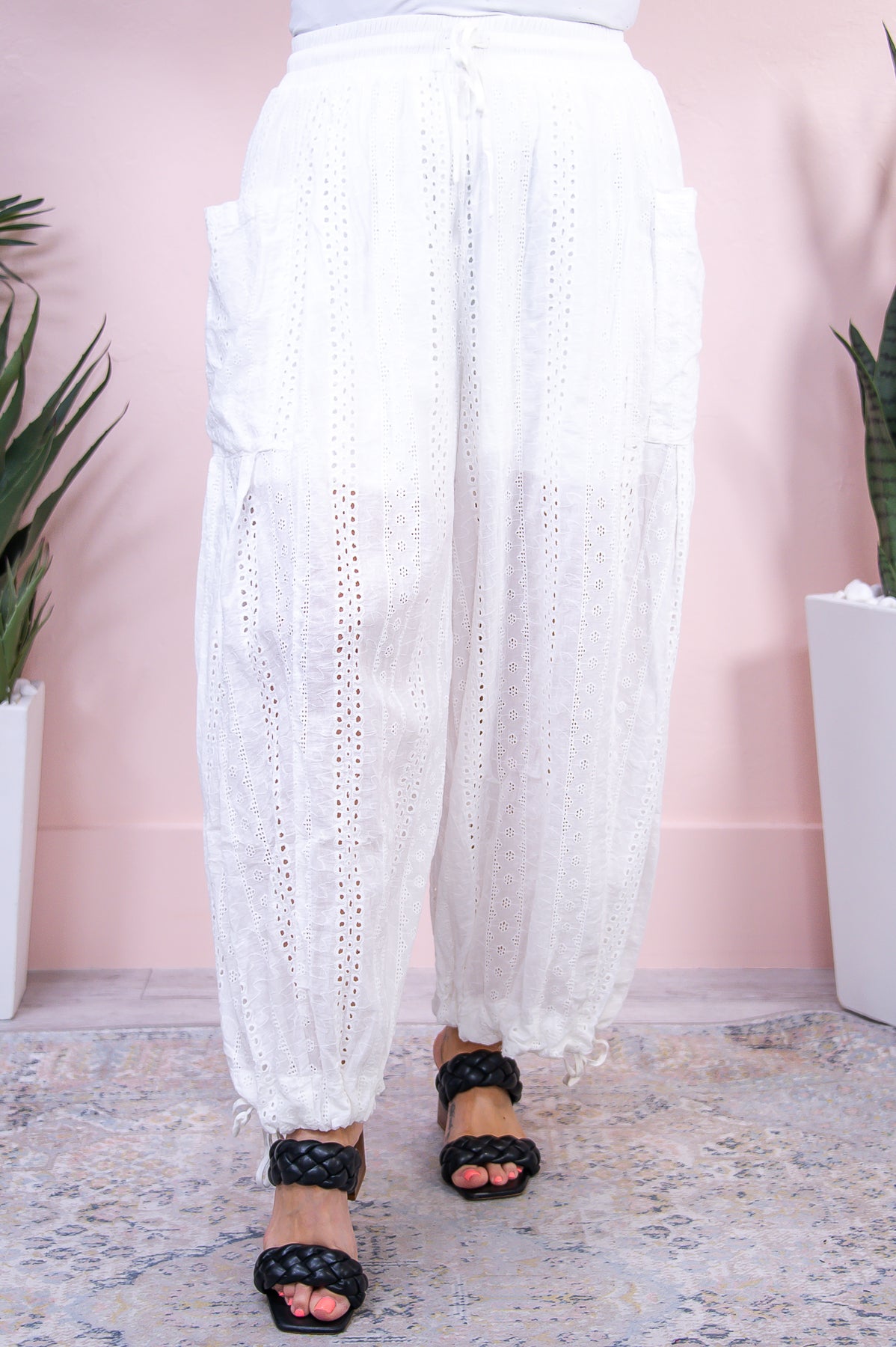 Filled With Passion Off White Floral Crochet Palazzo Pants - PNT1607OW
