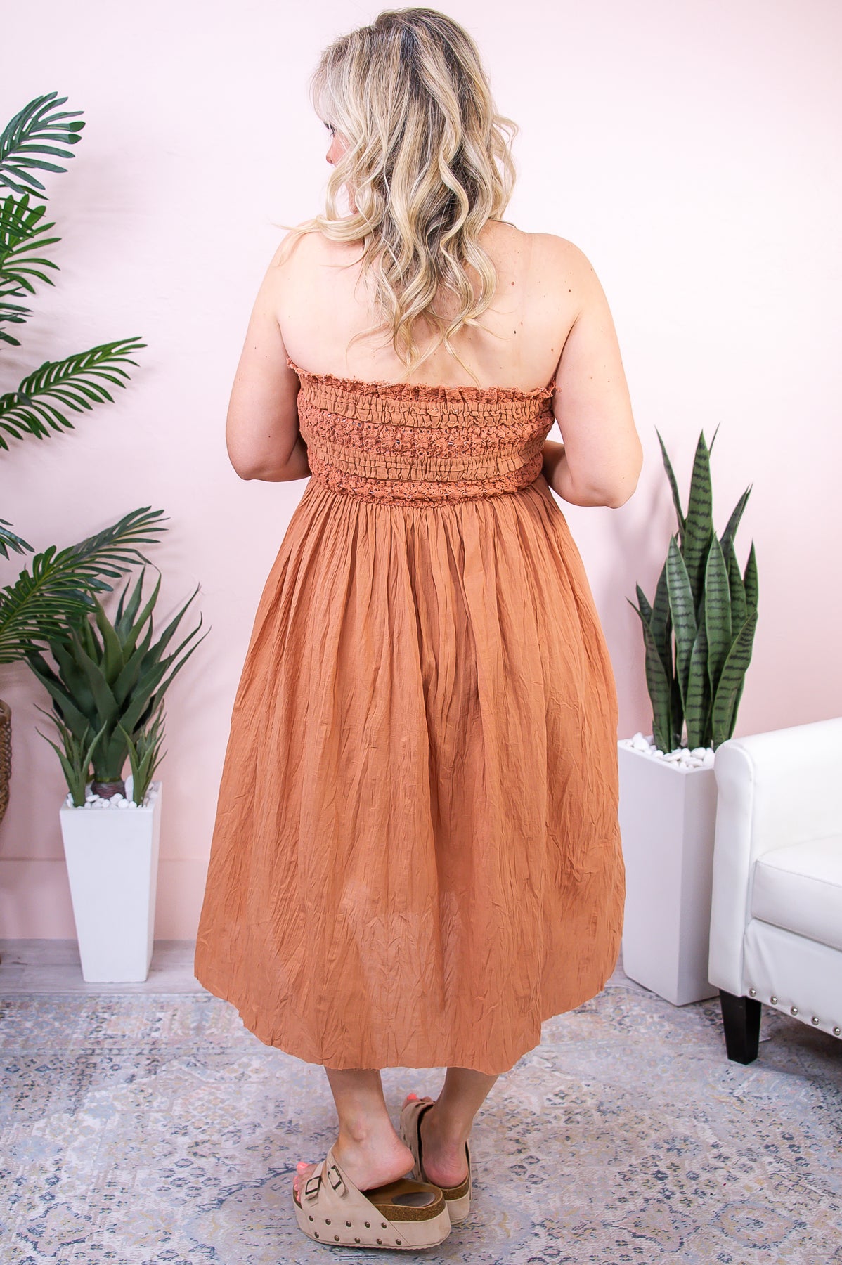 Summer Sunrise Dusty Rust Solid Crochet Dress - D5258DRU