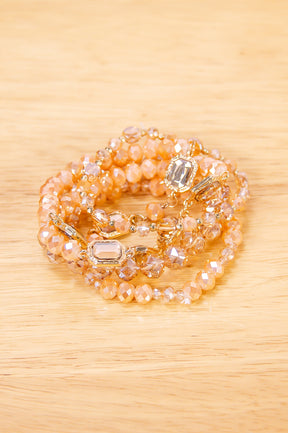 Champagne/Gold Bead/Bling Stackable Stretch Bracelet - BRC3418CH