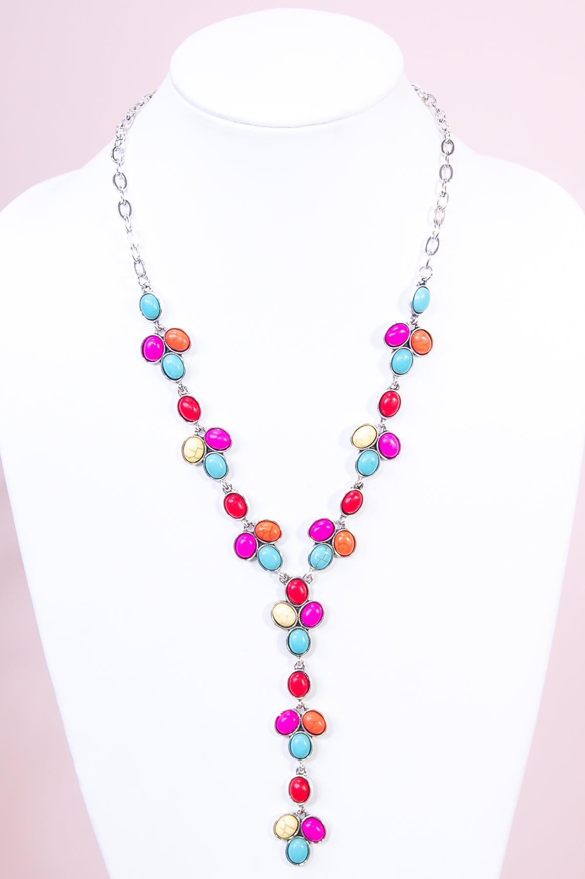 Multi Color Squash Blossom Stone Necklace - NEK4322MU