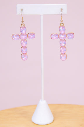 Light Pink Bling Cross Earrings - EAR4301LPK