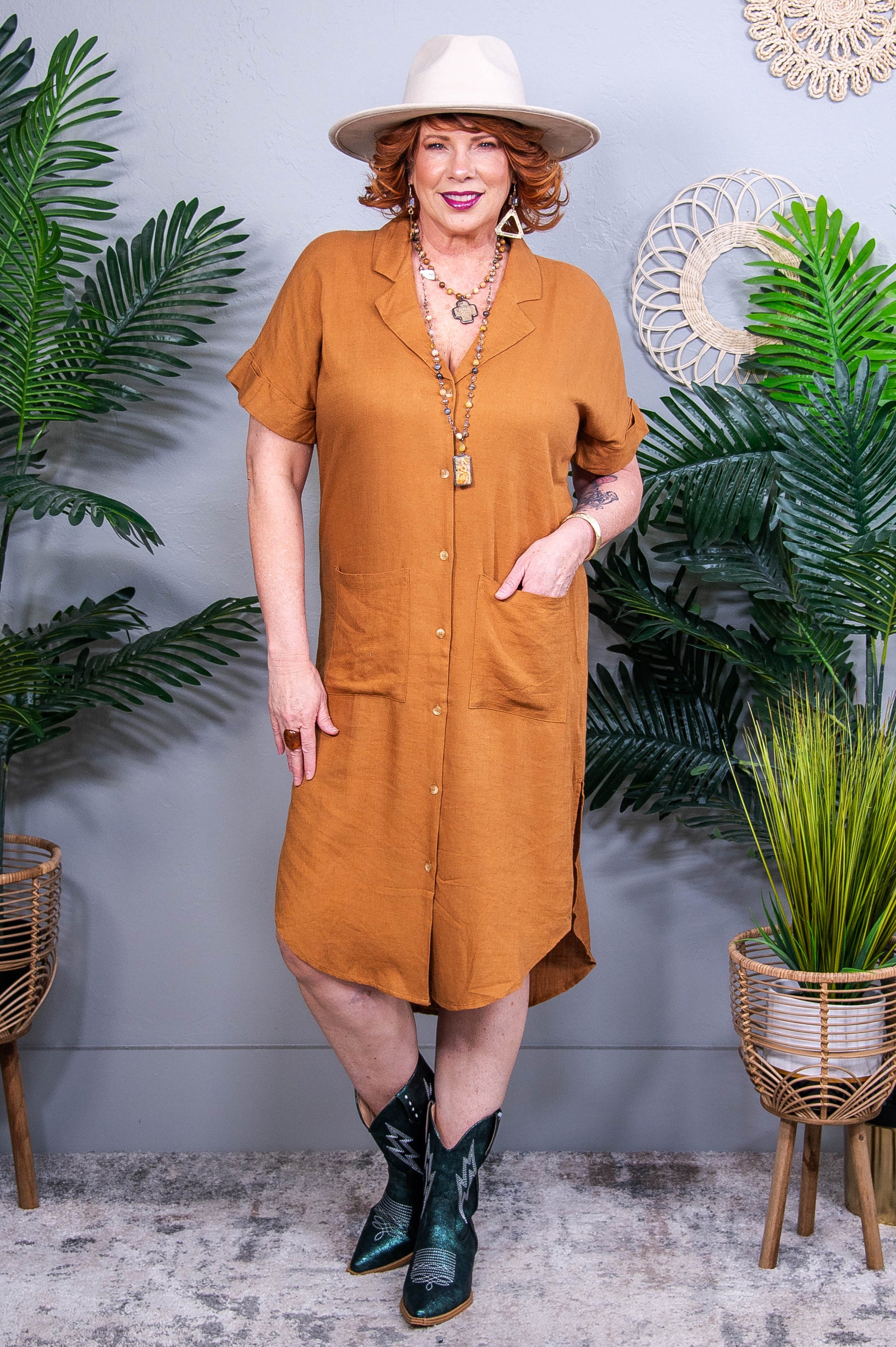 Sure to Be Great Camel Shirt Dress - D5734CA