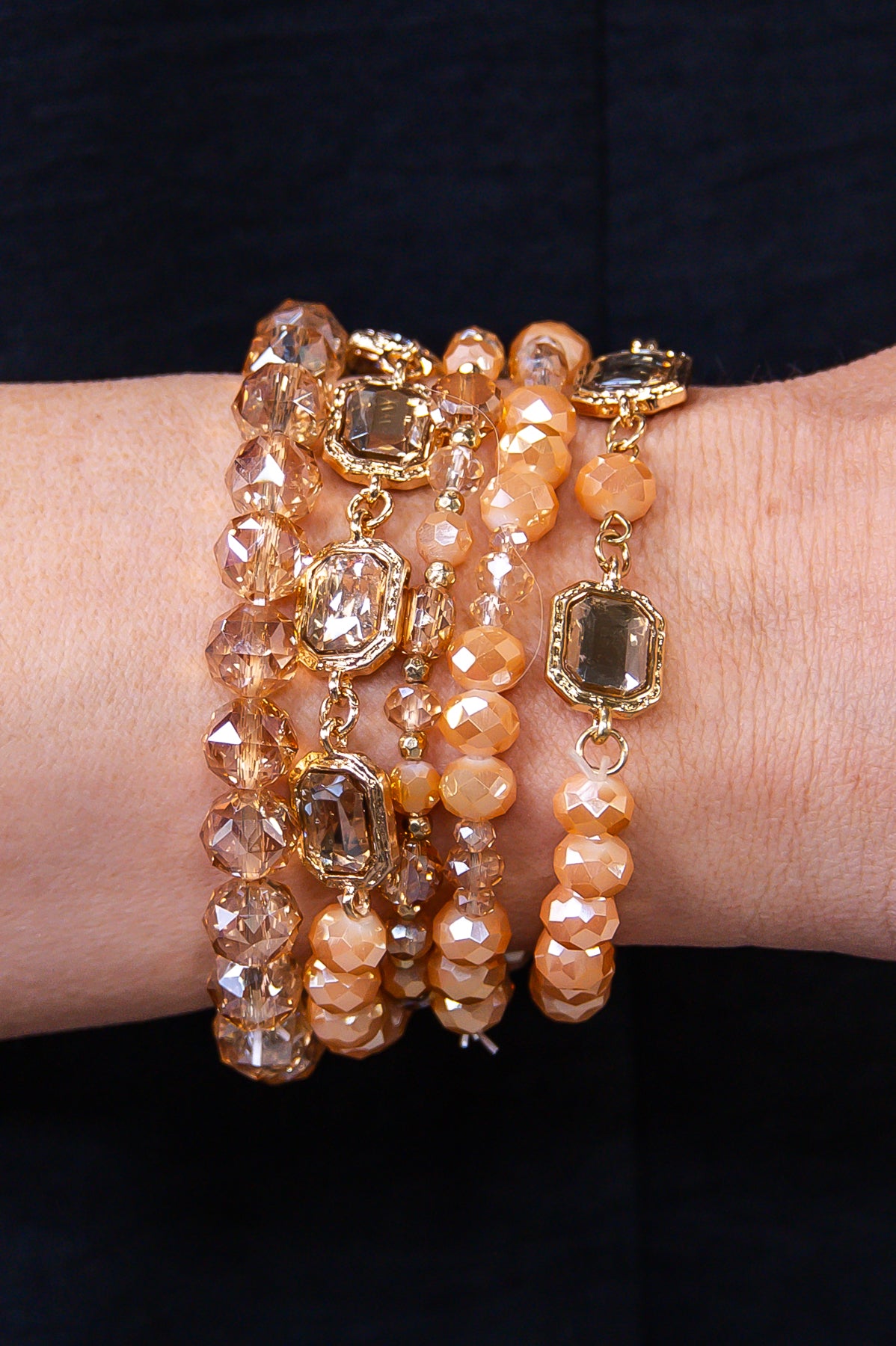 Champagne/Gold Bead/Bling Stackable Stretch Bracelet - BRC3418CH