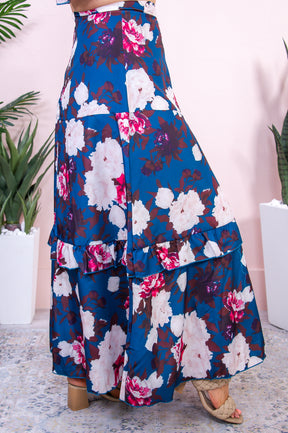 Let's Talk Fashion Dark Teal/Multi Color Floral Top/Skirt (2-Piece Set) - T9399DTE