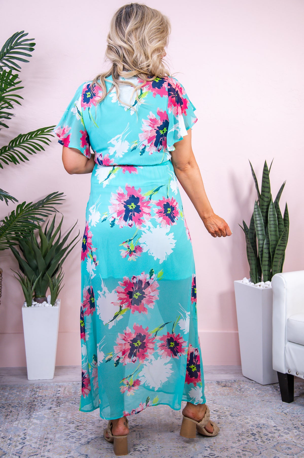 Dream Girl's World Mint/Multi Color Floral Sheer Maxi Dress - D5262MT