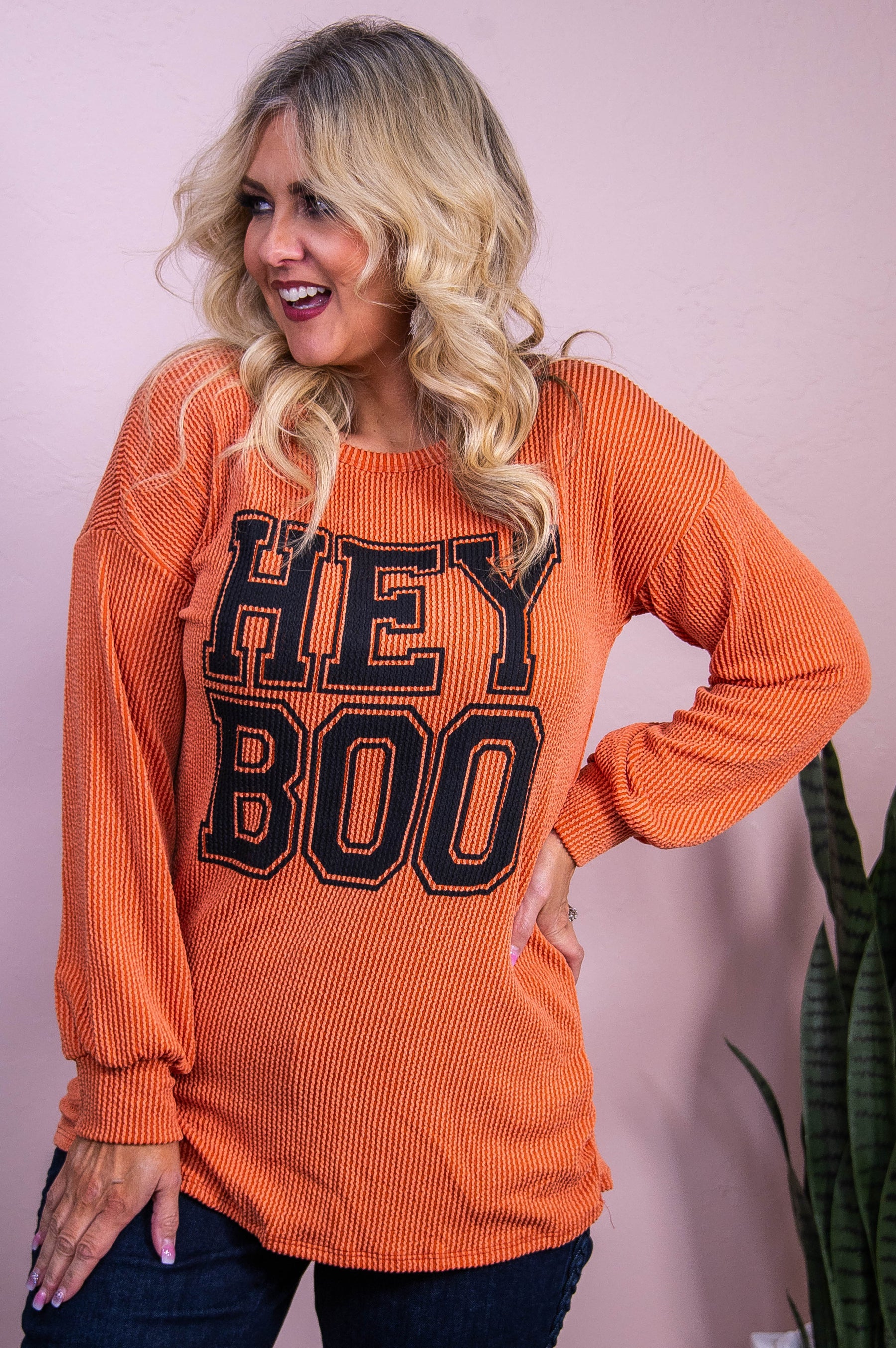 Hey Boo Dark Orange Ribbed Top - T10298DOR
