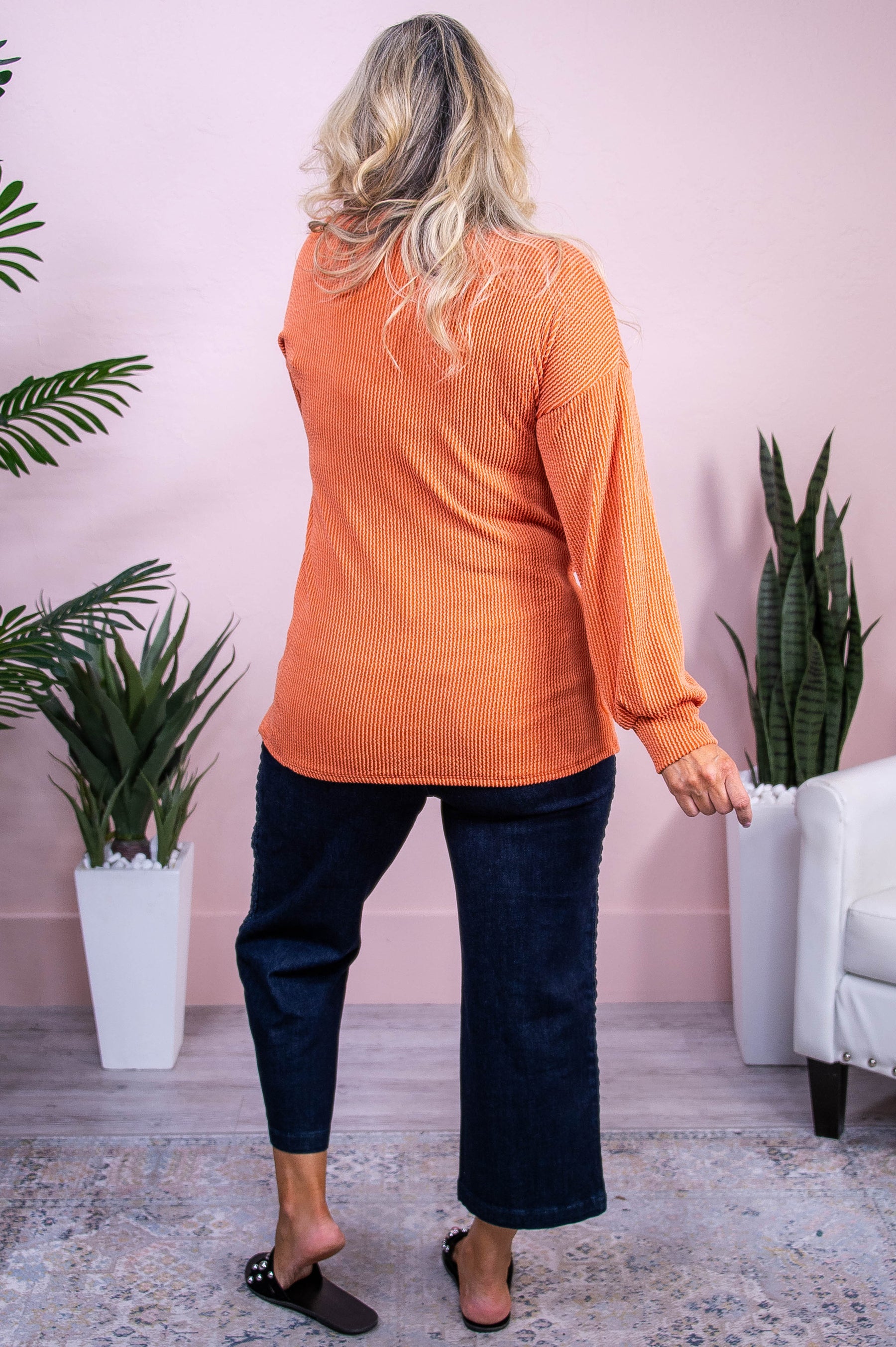 Hey Boo Dark Orange Ribbed Top - T10298DOR