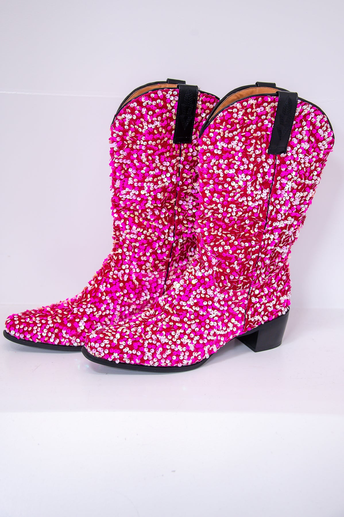 Howdy Valentine Pink/Light Pink Velvet Sequin Cowgirl Boots - SHO2649PK