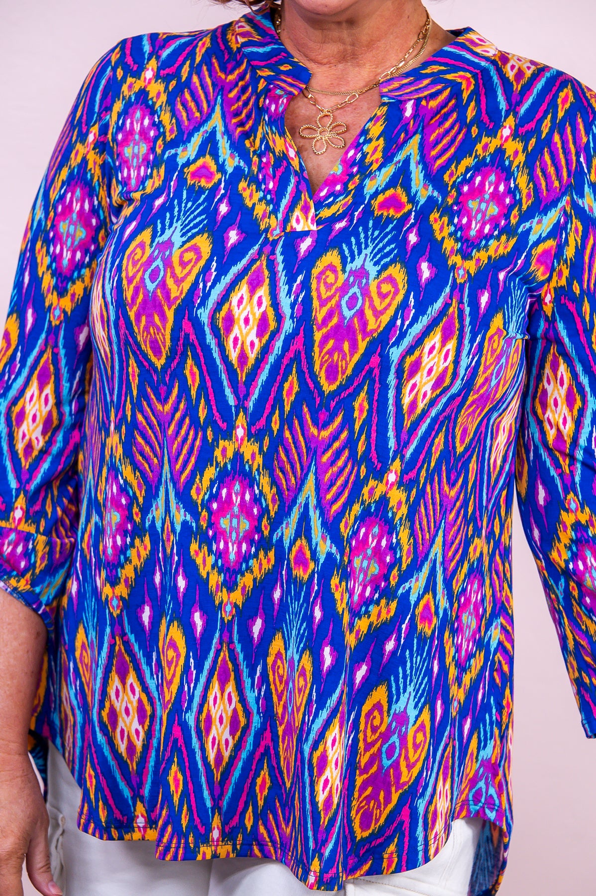 Stylin' Everyday Royal Blue/Multi Color Printed Top - T9437RBL