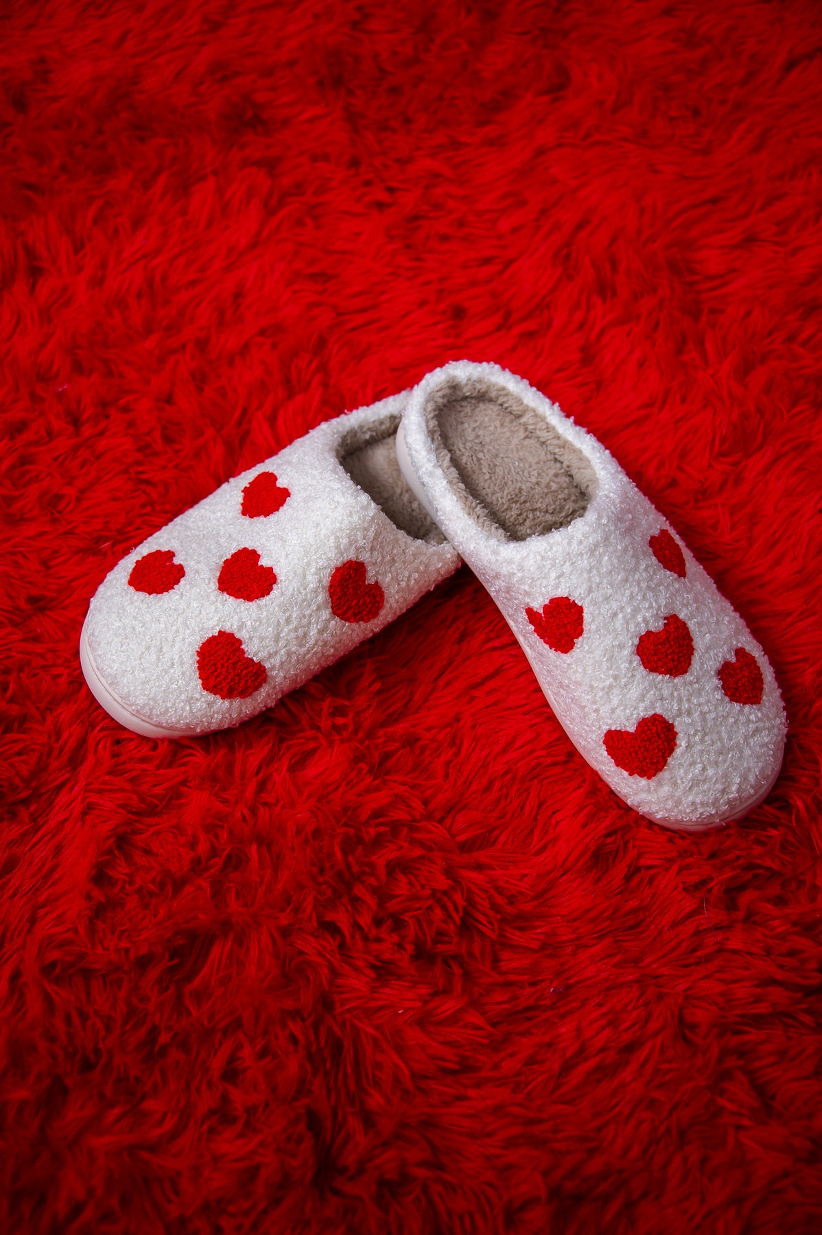Wherever We Go, Love Follows Ivory/Red Heart Printed Slippers - SHO2650IV