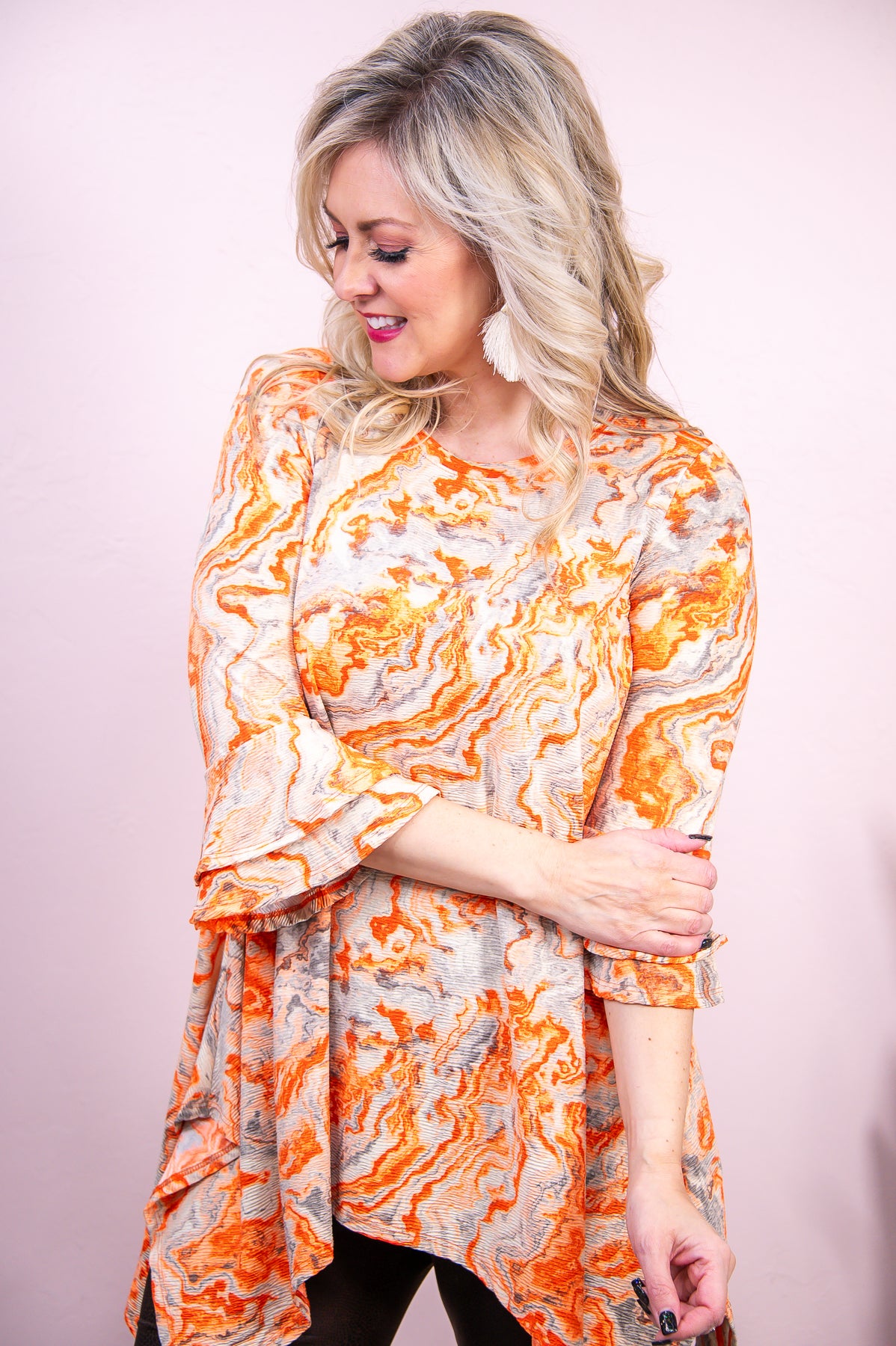 Total Tranquility Orange/Multi Color Printed Asymmetrical Top - T8682OR