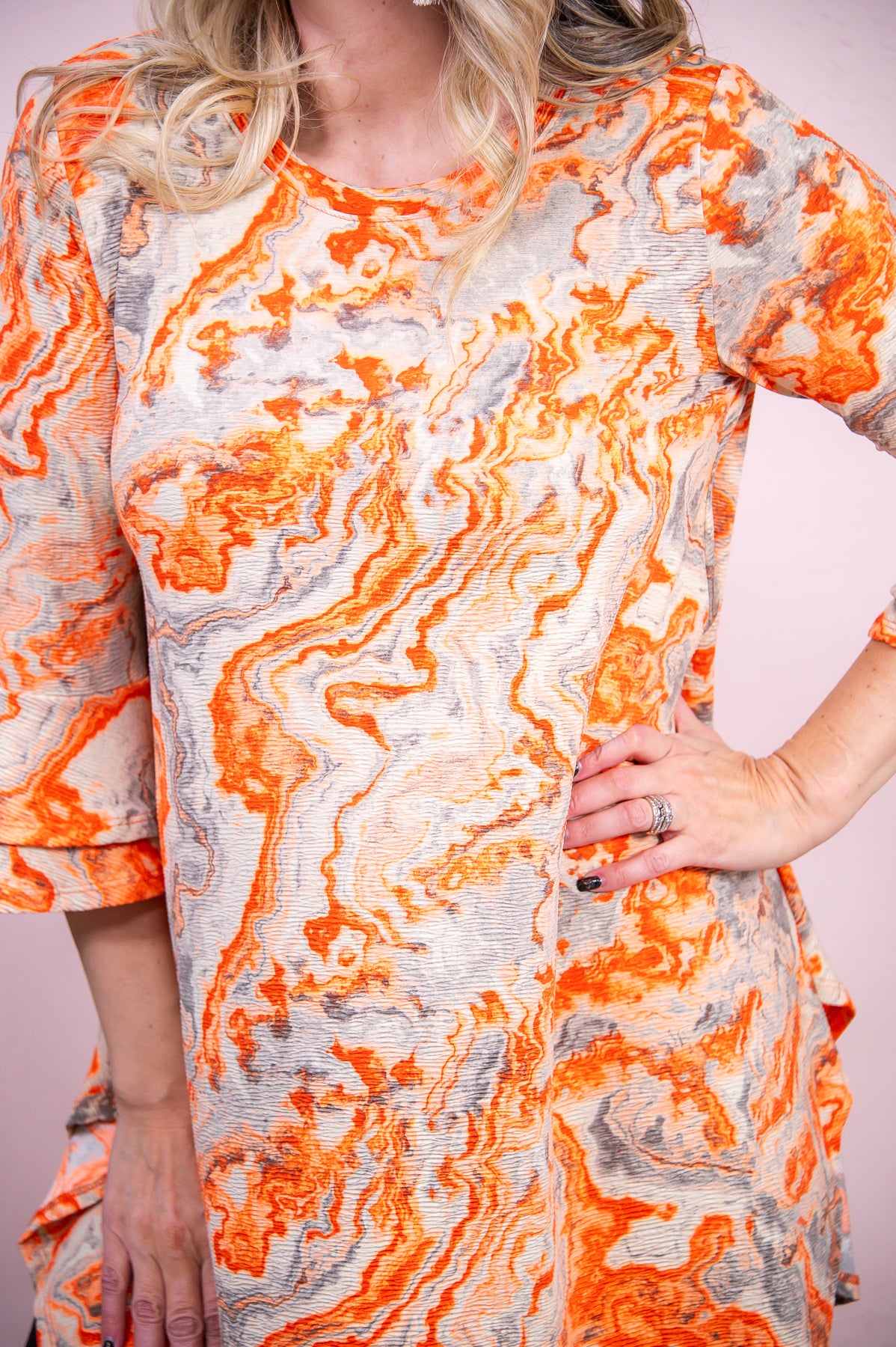 Total Tranquility Orange/Multi Color Printed Asymmetrical Top - T8682OR