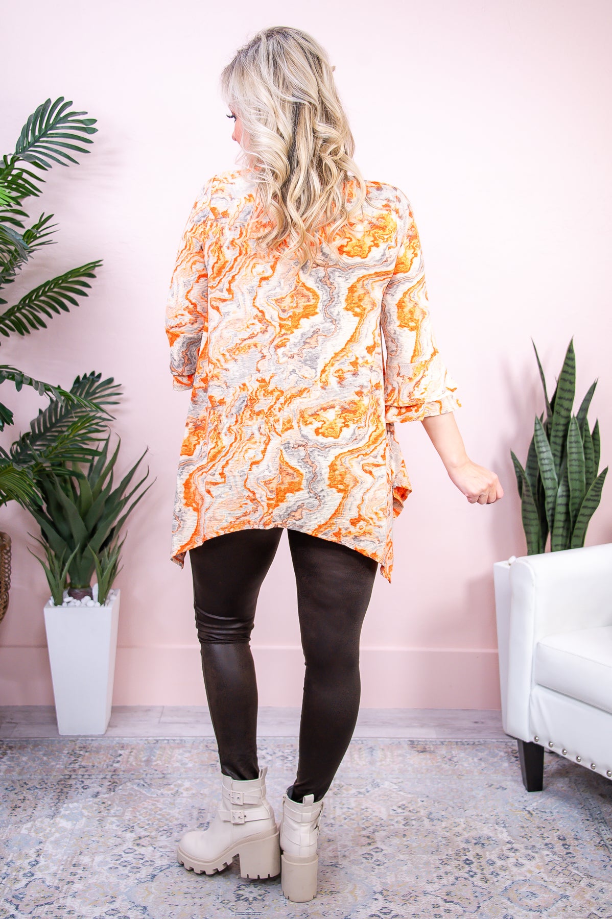 Total Tranquility Orange/Multi Color Printed Asymmetrical Top - T8682OR