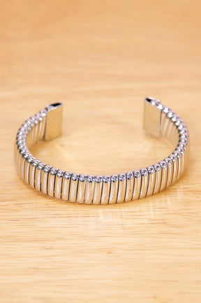 Silver Textured Cuff Bracelet - BRC3415SI