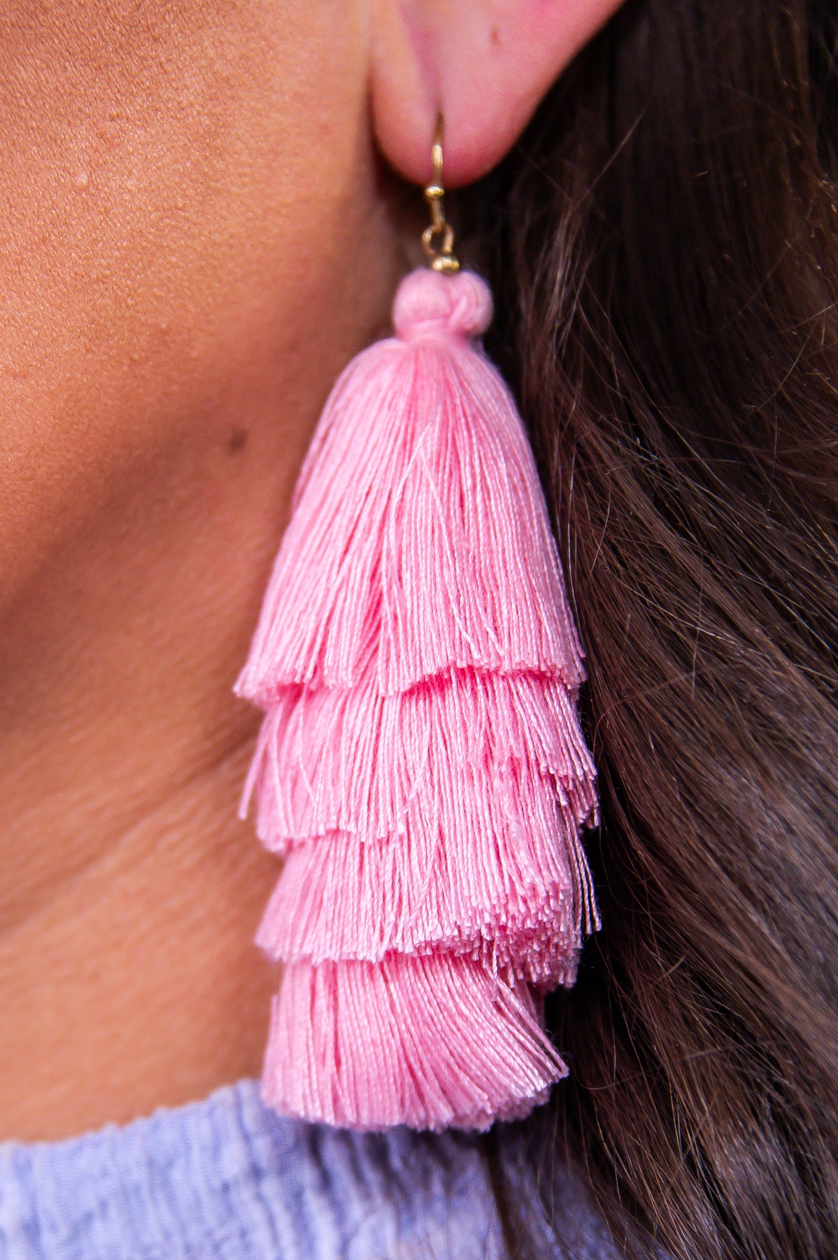 Light Pink Tassel Drop Earrings - EAR4304LPK