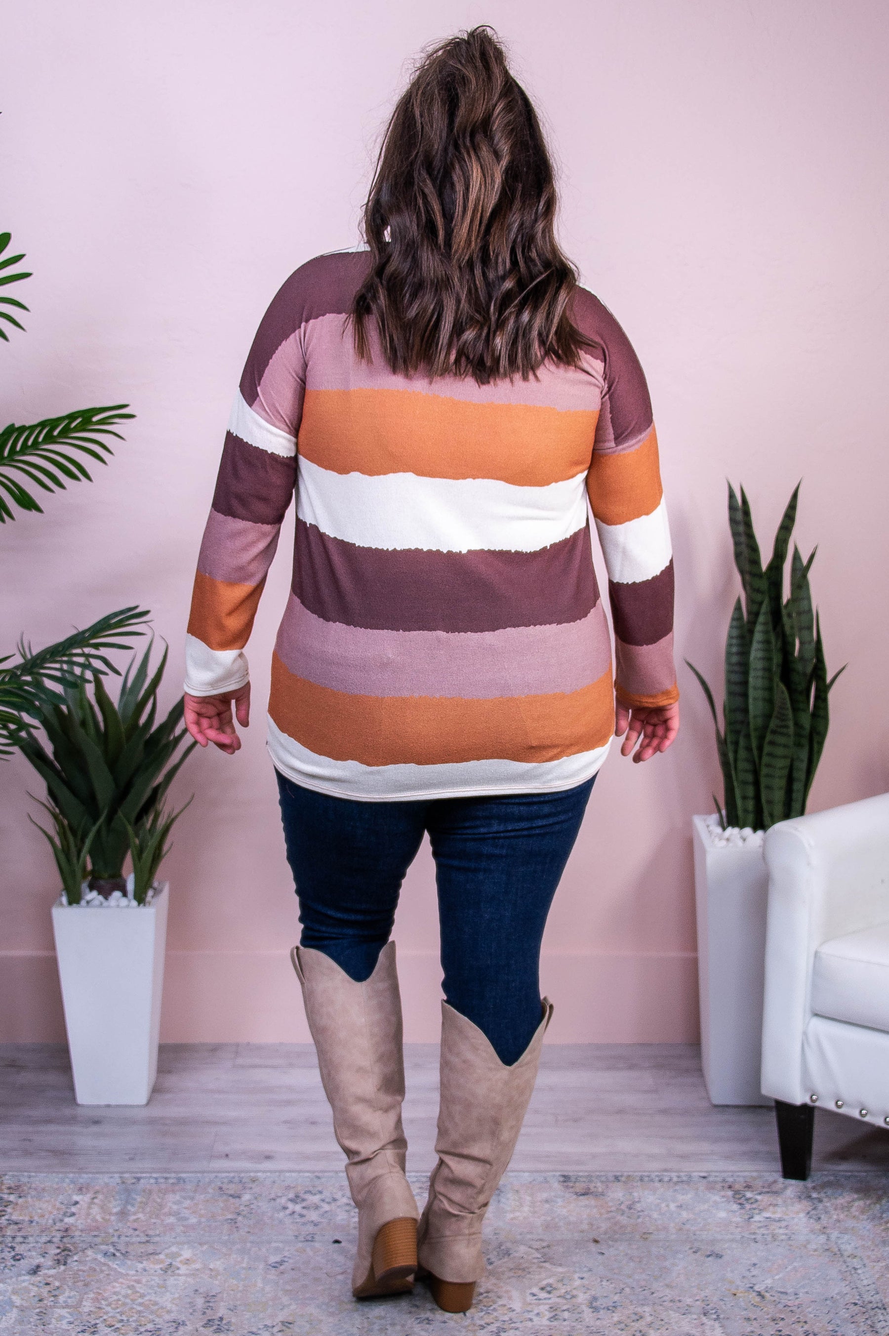 Expand Your Horizon Brown/Multi Color Striped Top - T10337BR