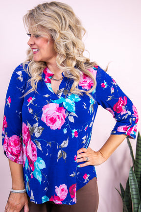 Beauty Of Imperfection Royal Blue/Multi Color Floral Top - T9478RBL
