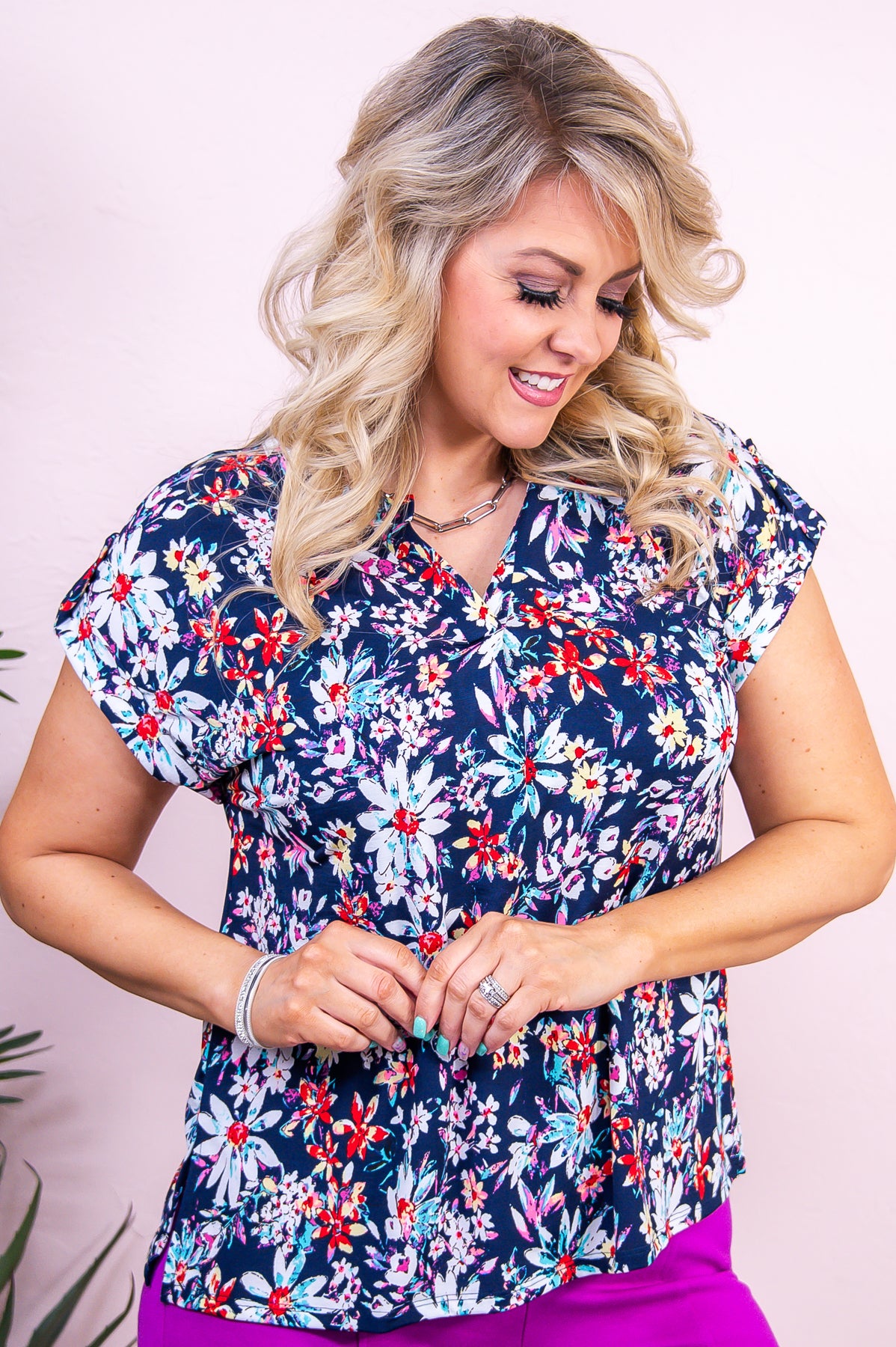 Paradise Summer Navy/Multi Color Floral Top - T9484NV
